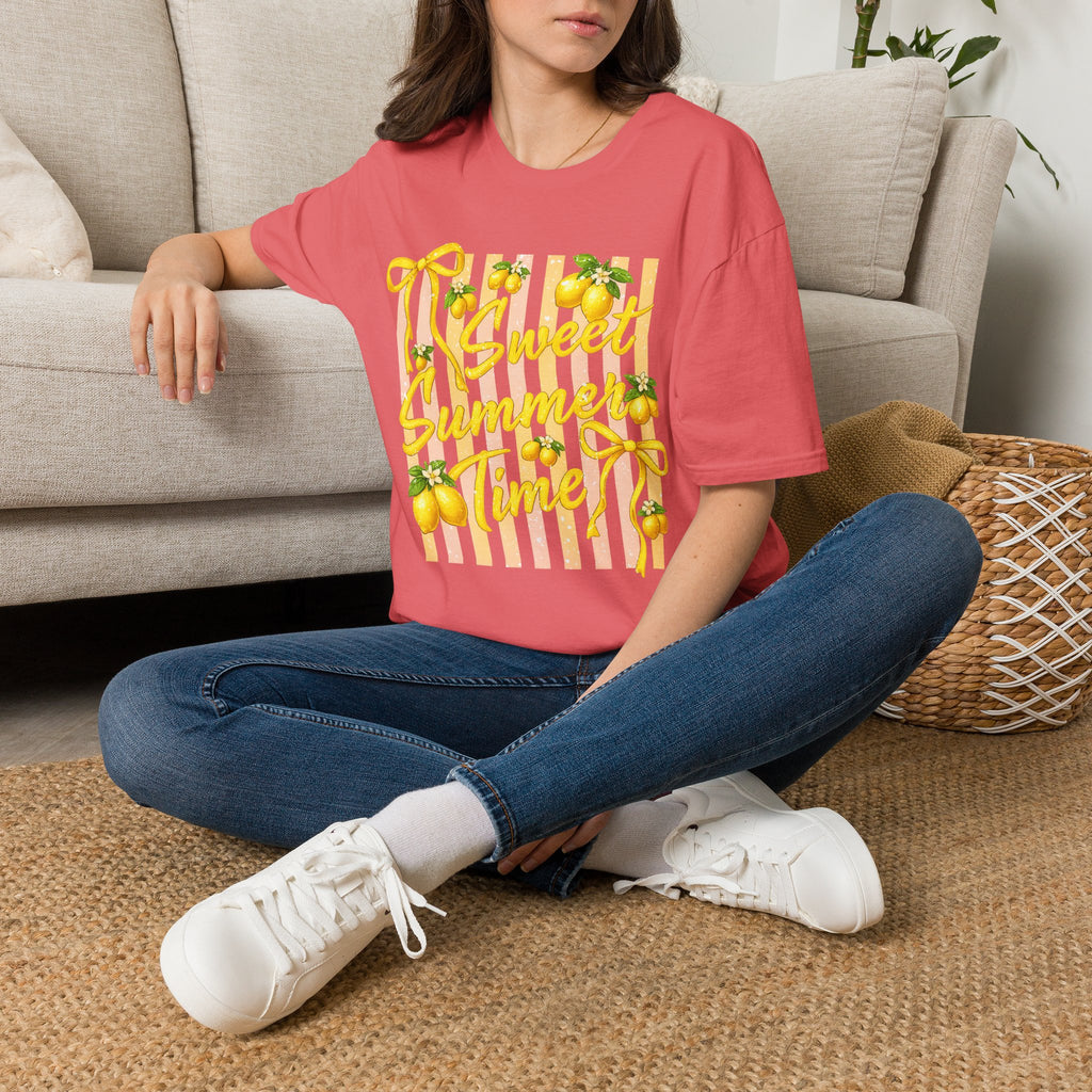 Sweet Summer Lemon Striped T-Shirt - Cute Bows Colorful Summer T-Shirt. Midnight Eye, LLC