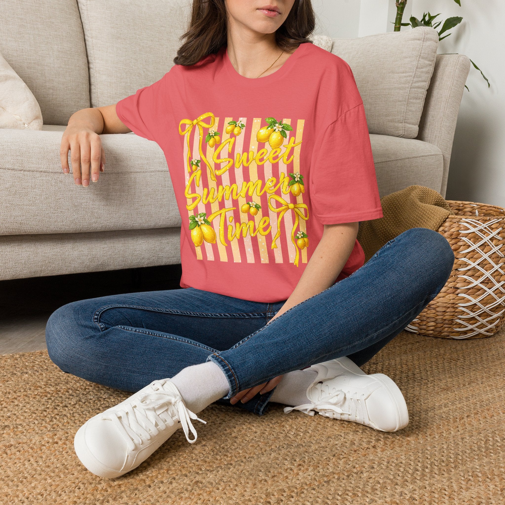 Sweet Summer Lemon Striped T-Shirt - Cute Bows Colorful Summer T-Shirt. Midnight Eye, LLC