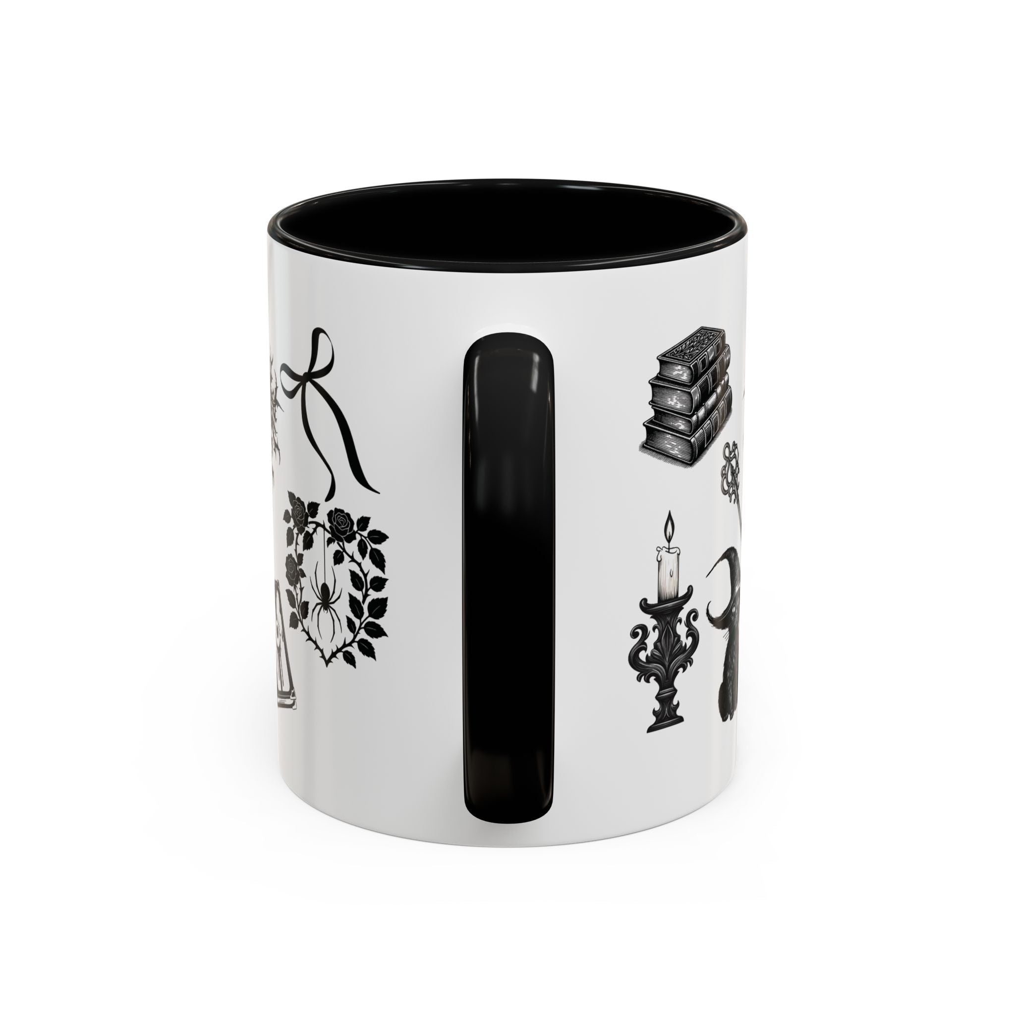 Witchcraft Pattern Coffee Mug – Gothic Raven, Broom & Potion Cup - Midnight Eye, LLC