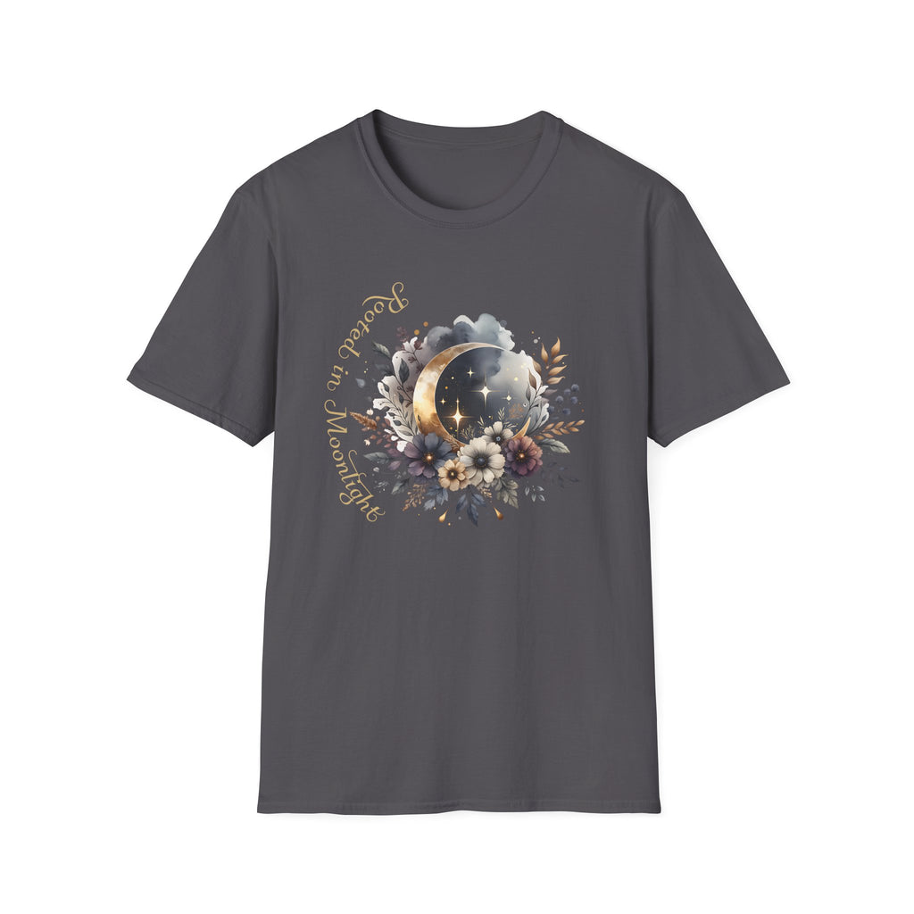 Moonlight Floral T-Shirt — 'Rooted in Moonlight' Celestial Floral Graphic Tee - Mystical Tee - Midnight Eye, LLC