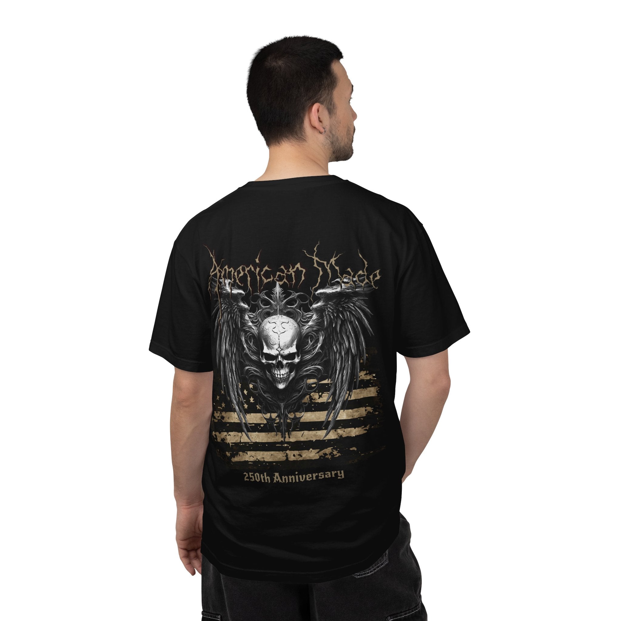 Skull Wings T-Shirt — 250th Anniversary Gothic American Flag Tee - Patriotic Tee - Midnight Eye, LLC