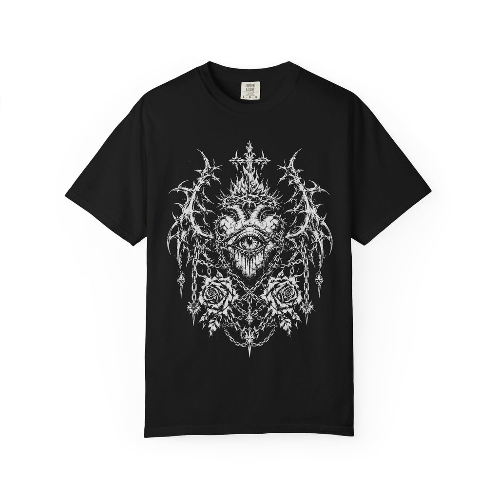 Mystic All-Seeing Eye Tee - Half Tone Eye and Roses Metal & Alternative Graphic T-Shirt