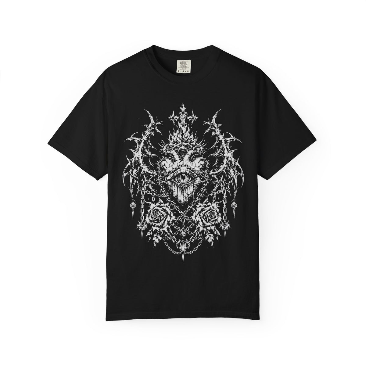 Mystic All-Seeing Eye Tee - Half Tone Eye and Roses Metal & Alternative Graphic T-Shirt