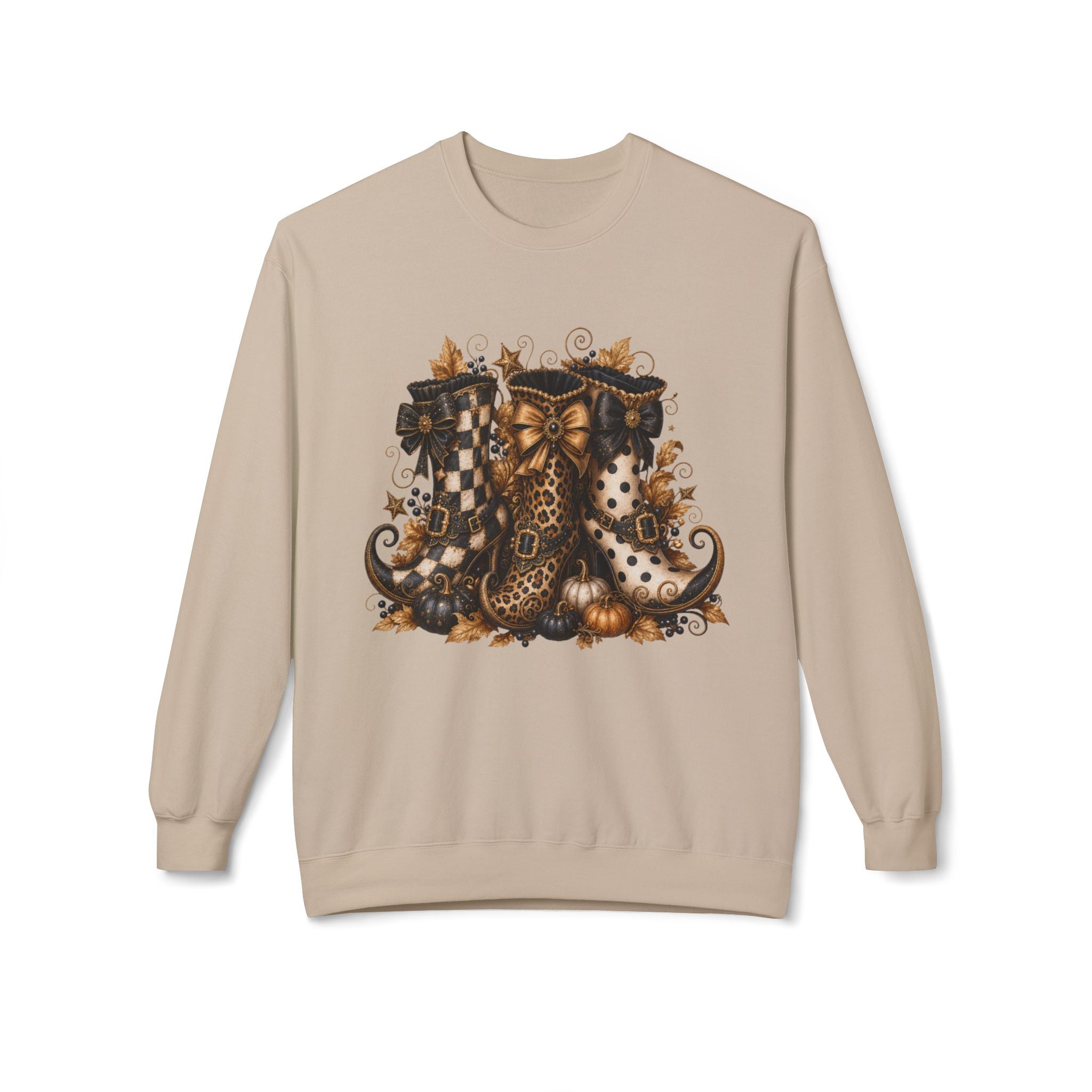 Halloween Boots Crewneck Sweatshirt — Autumn Witchy Vintage Goth Boot Trio Design