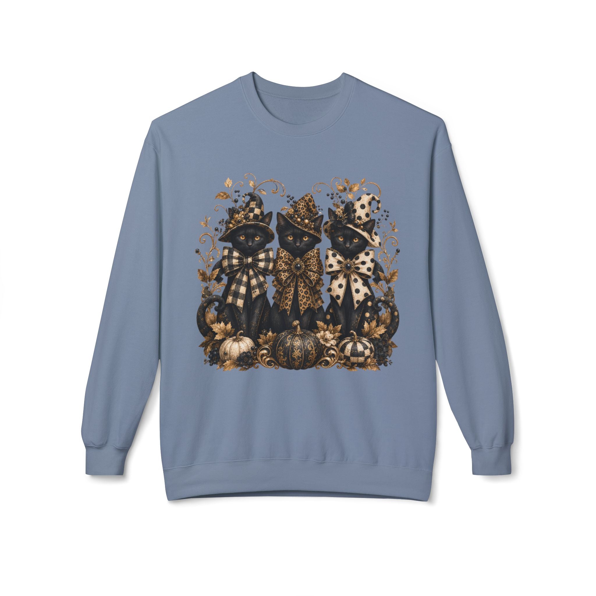 Vintage Gothic Pumpkin & Black Cats Crewneck Sweatshirt. Midnight Eye, LLC