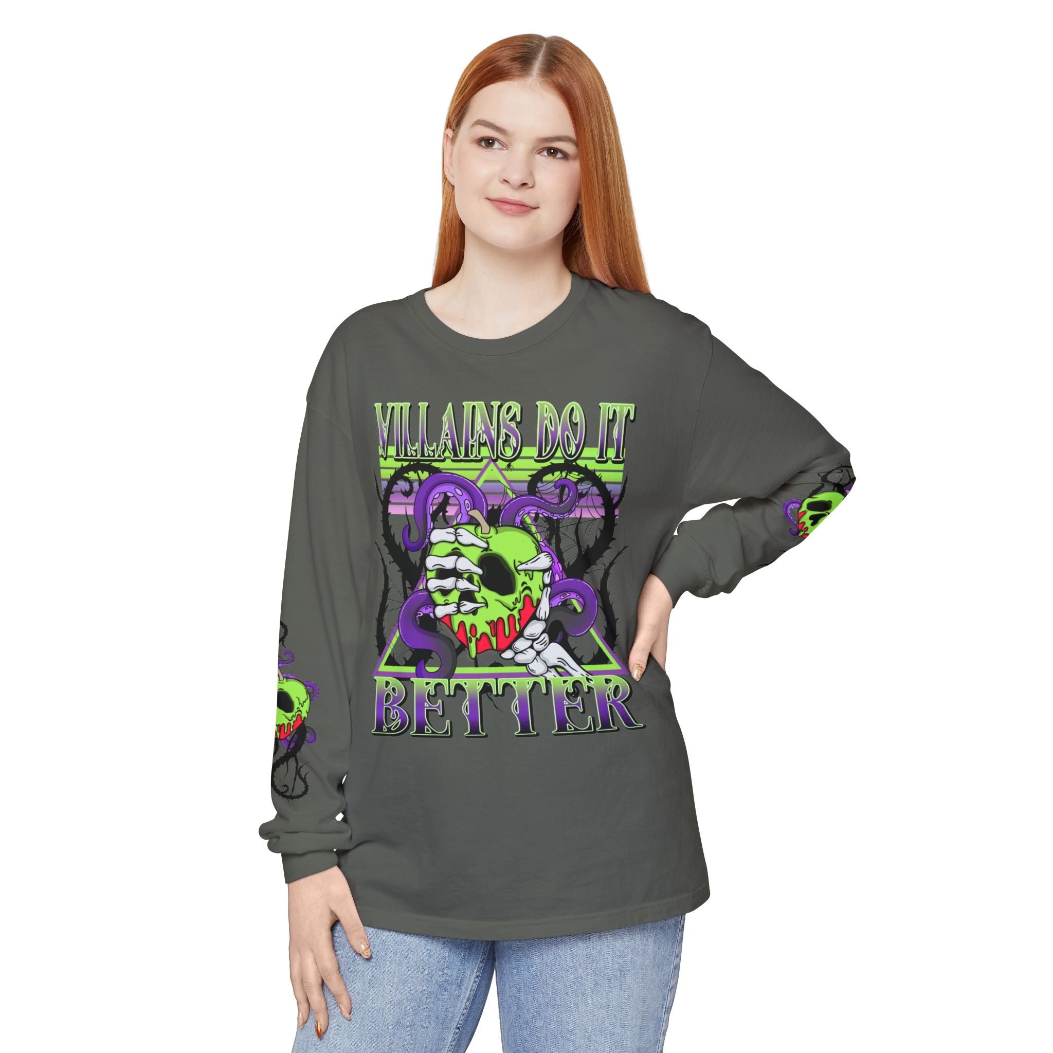 Villains Do It Better Long Sleeve Tee - Halloween Villains Graphic T-Shirt. Midnight Eye, LLC