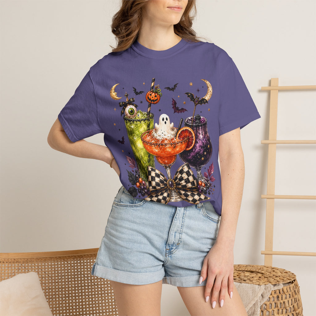 Halloween Cocktail T-Shirt — Spooky Drinks, Cute Bats & Pumpkins. Midnight Eye, LLC