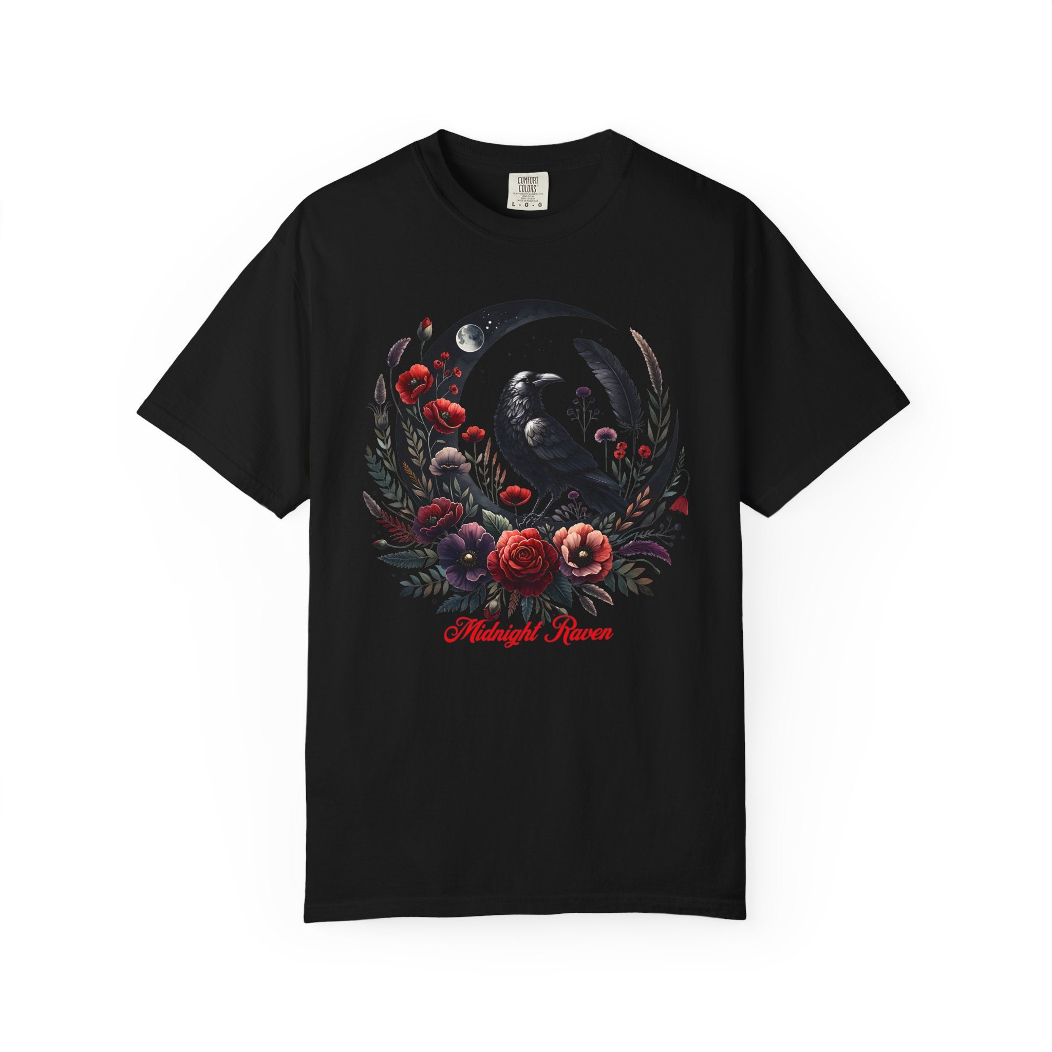 Moon Raven Floral T-Shirt — "Midnight Bloom" Graphic Tee - Mystical Moon Tee - Dark Aesthetic T-Shirt