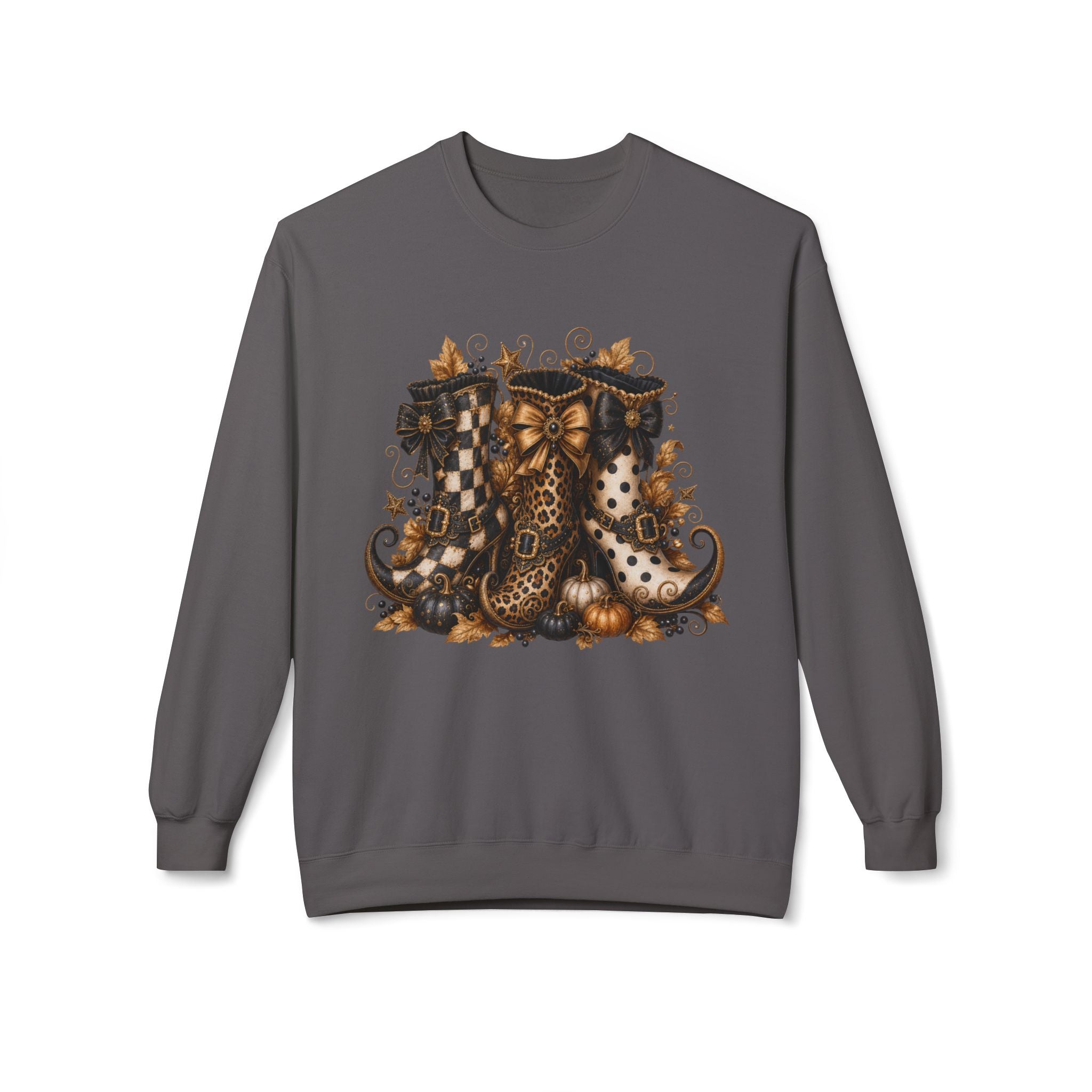 Halloween Boots Crewneck Sweatshirt — Autumn Witchy Vintage Goth Boot Trio Design