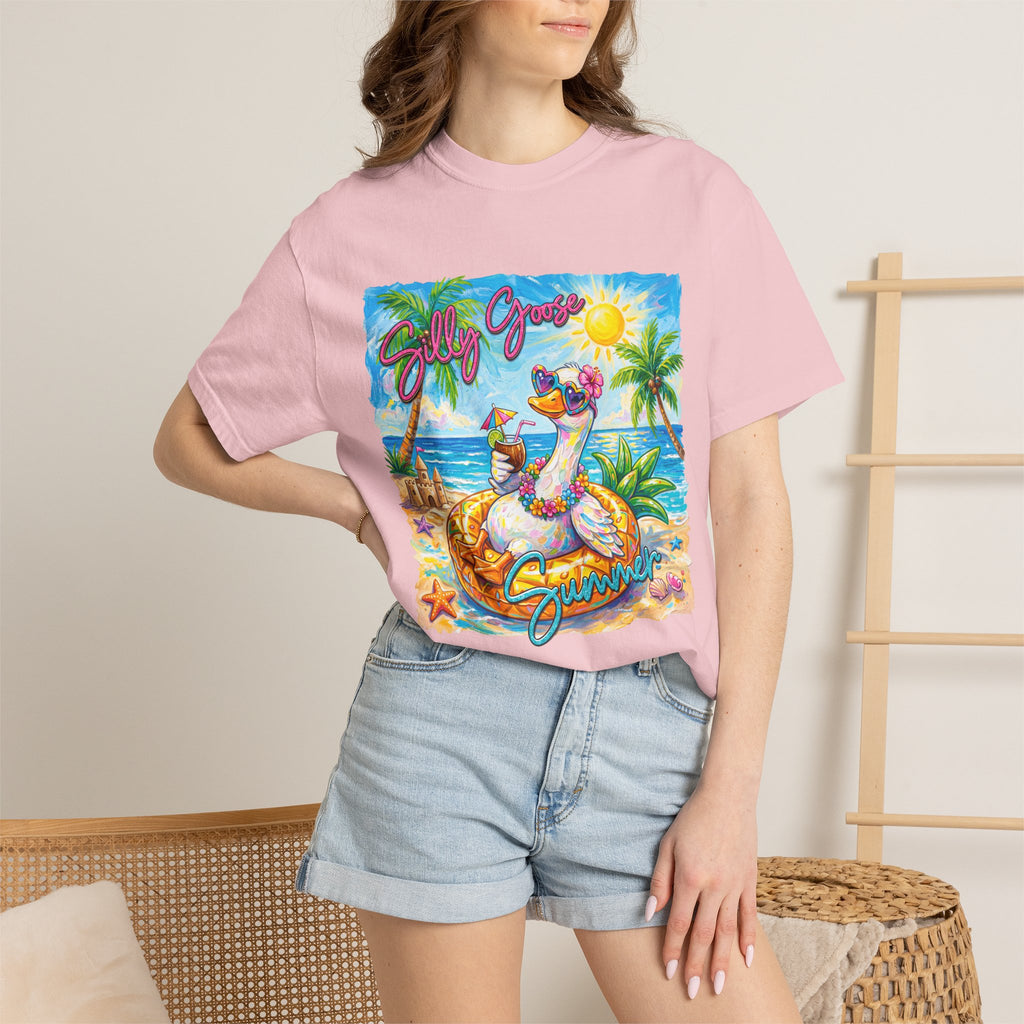 Silly Goose Summer T-Shirt - Colorful Summer Girl Tee - Beach Tee - Tropical T-Shirt, Midnight Eye, LLC