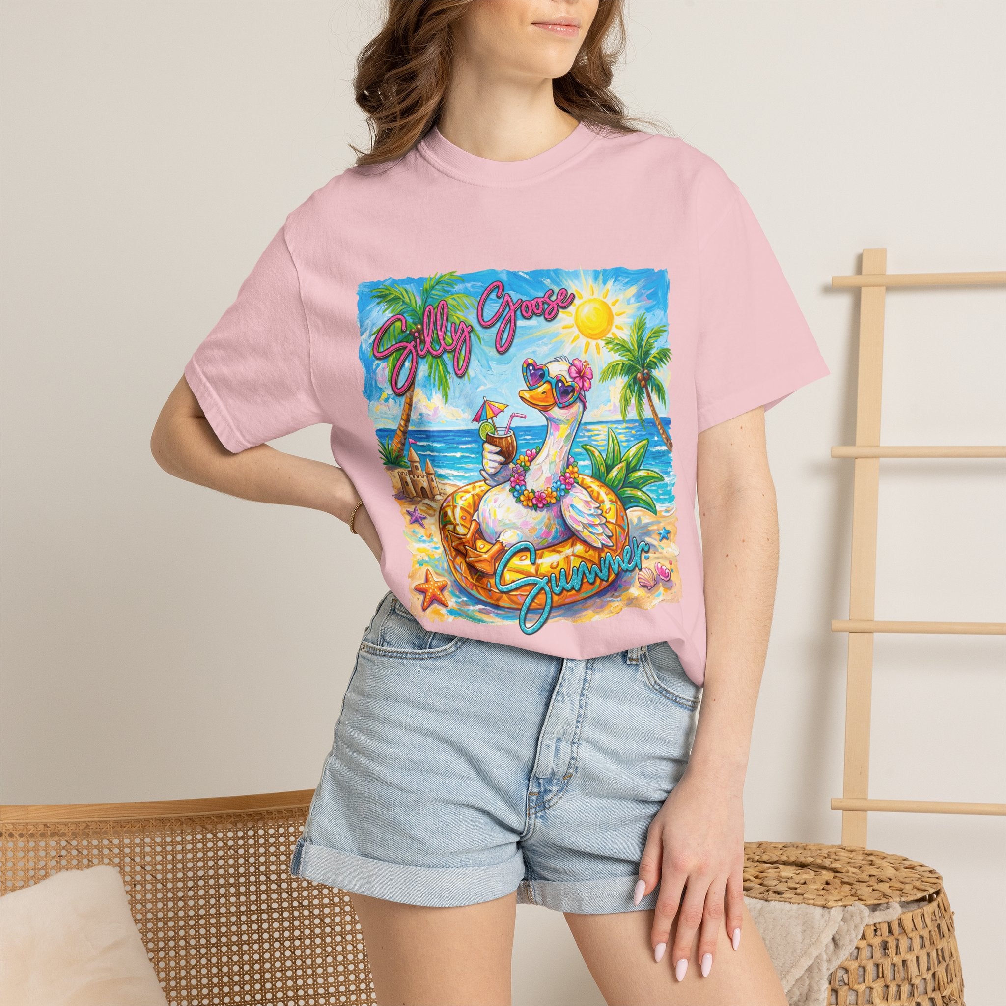 Silly Goose Summer T-Shirt - Colorful Summer Girl Tee - Beach Tee - Tropical T-Shirt, Midnight Eye, LLC