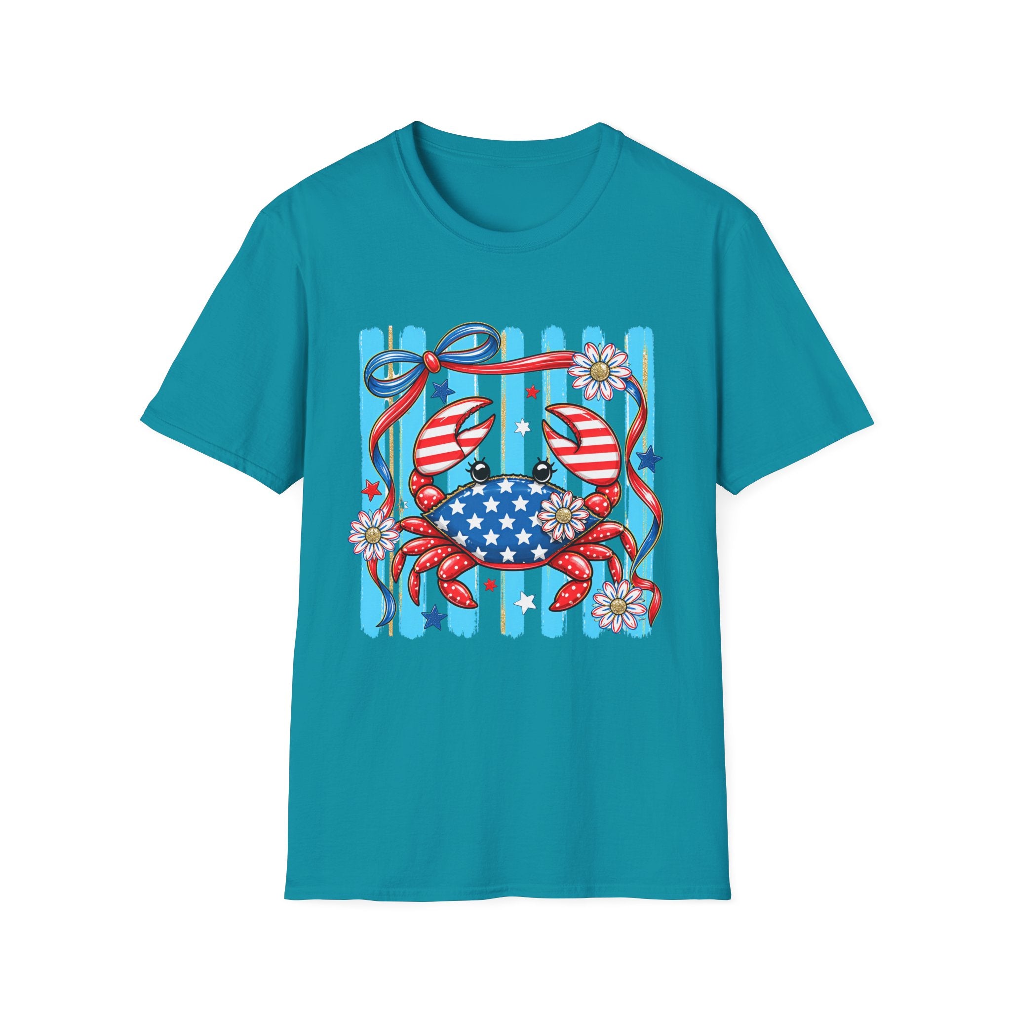 Patriotic Crab T-Shirt — American Flag Red White Blue Beach Tee Patriotic Crab T-Shirt — Preppy Cute and Funny Crab Tee. Midnight Eye, LLC.