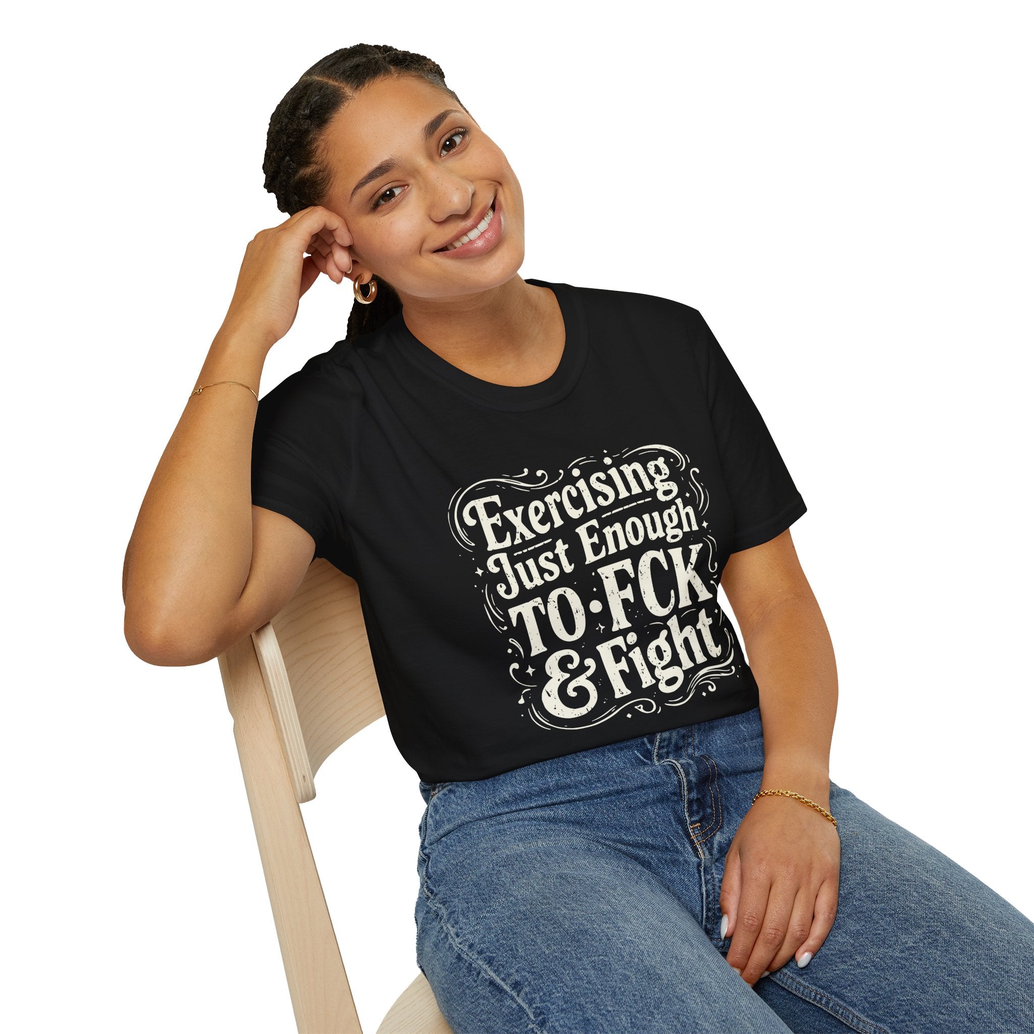 Graphic Tee — "Exercising Just Enough to F*ck & Fight" - Funny and Sarcastic Tee - Midnight Eye, LLC
