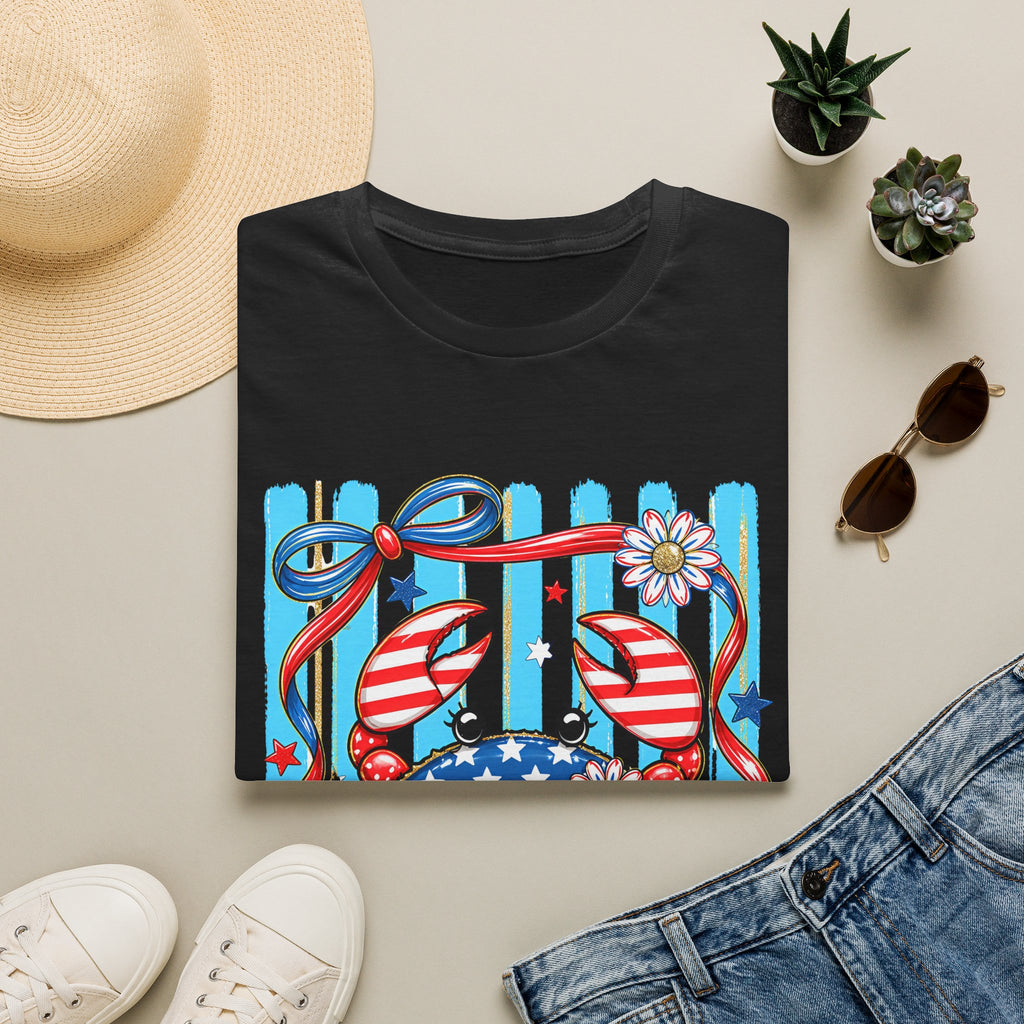 Patriotic Crab T-Shirt — American Flag Red White Blue Beach Tee Patriotic Crab T-Shirt — Preppy Cute and Funny Crab Tee. Midnight Eye, LLC.