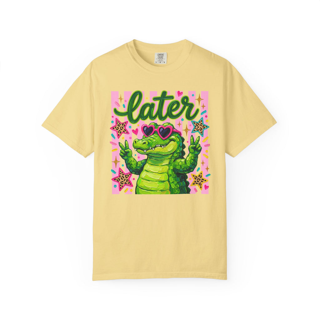 Funny Coquette Faux Brushstroke Stripped T-Shirt - Funny Alligator with Sunglasses Tee - Midnight Eye, LLC