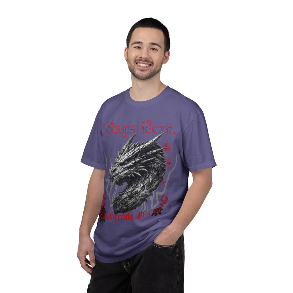 Dragon Head T-Shirt — "Kings Burn. Legends Rise." Red Rose Tattoo Graphic T-Shirt. Midnight Eye, LLC.