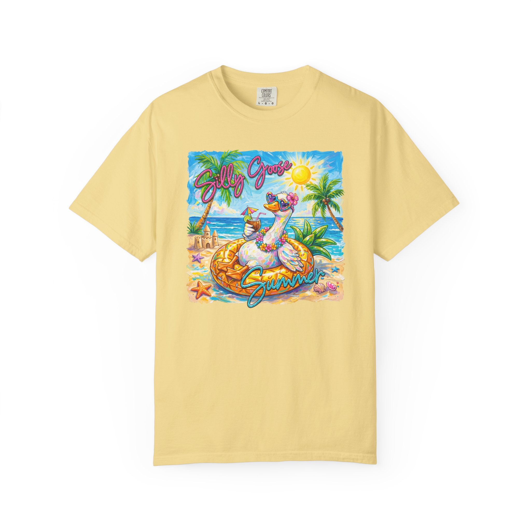 Silly Goose Summer T-Shirt - Colorful Summer Girl Tee - Beach Tee - Tropical T-Shirt - Midnight Eye, LLC