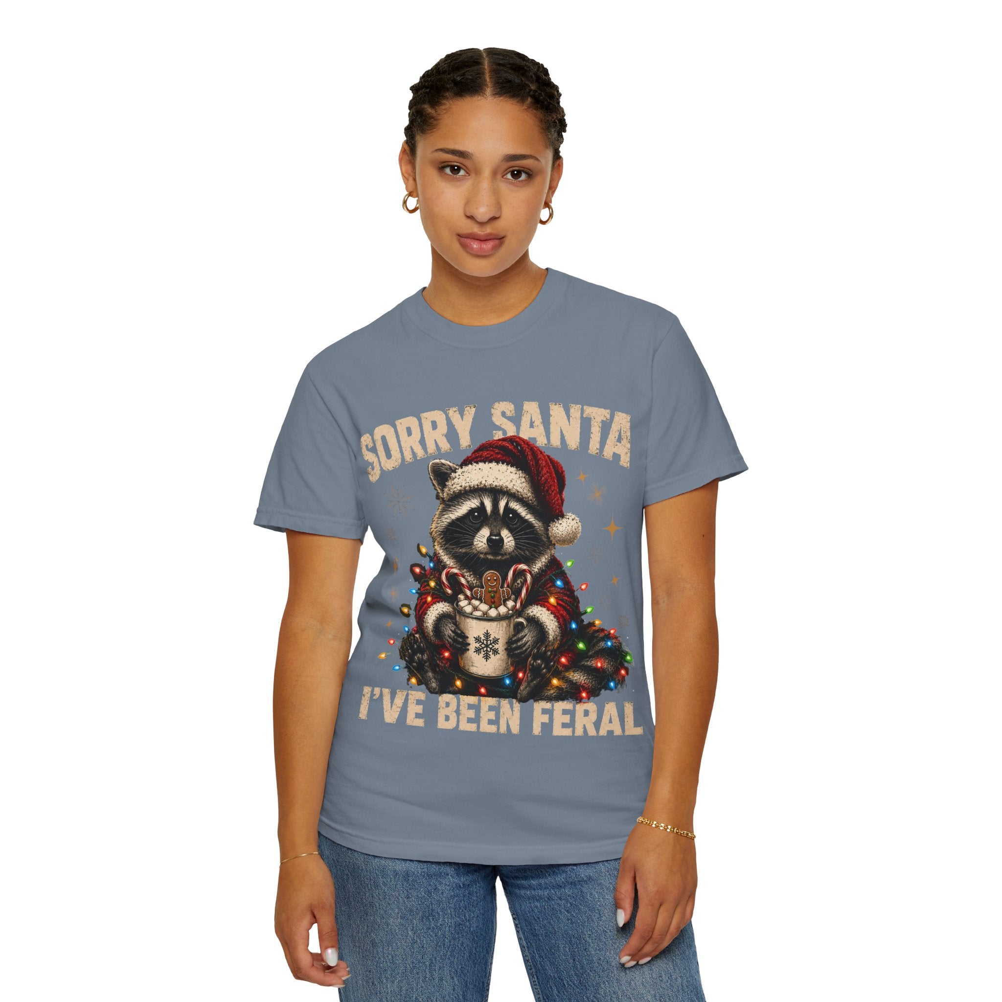 Sorry Santa I've Been Feral Cute Raccoon Christmas T-Shirt - Funny Racoon Tee