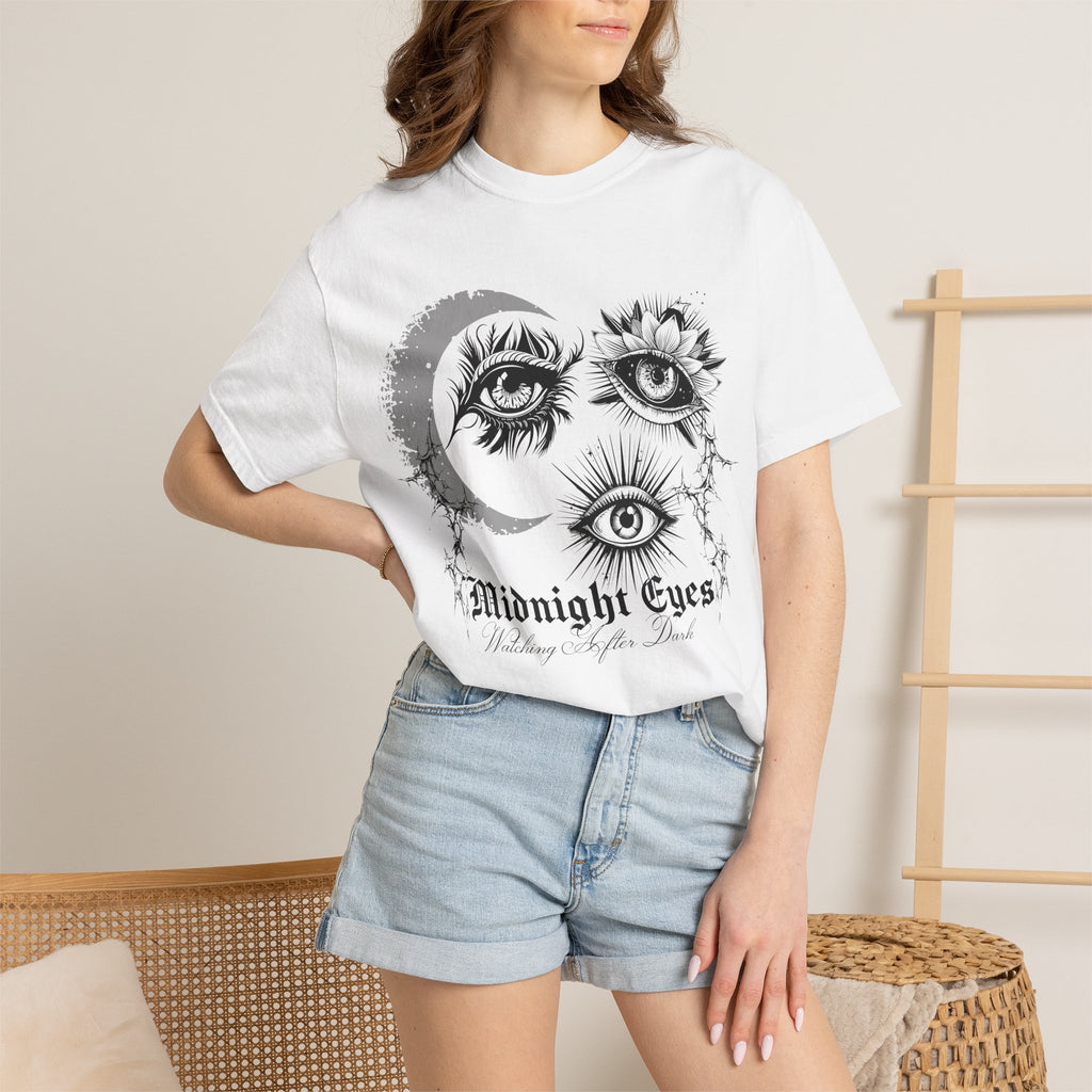 Midnight Eyes Graphic T-Shirt — Moon, Sun & Mystic Eye Illustration