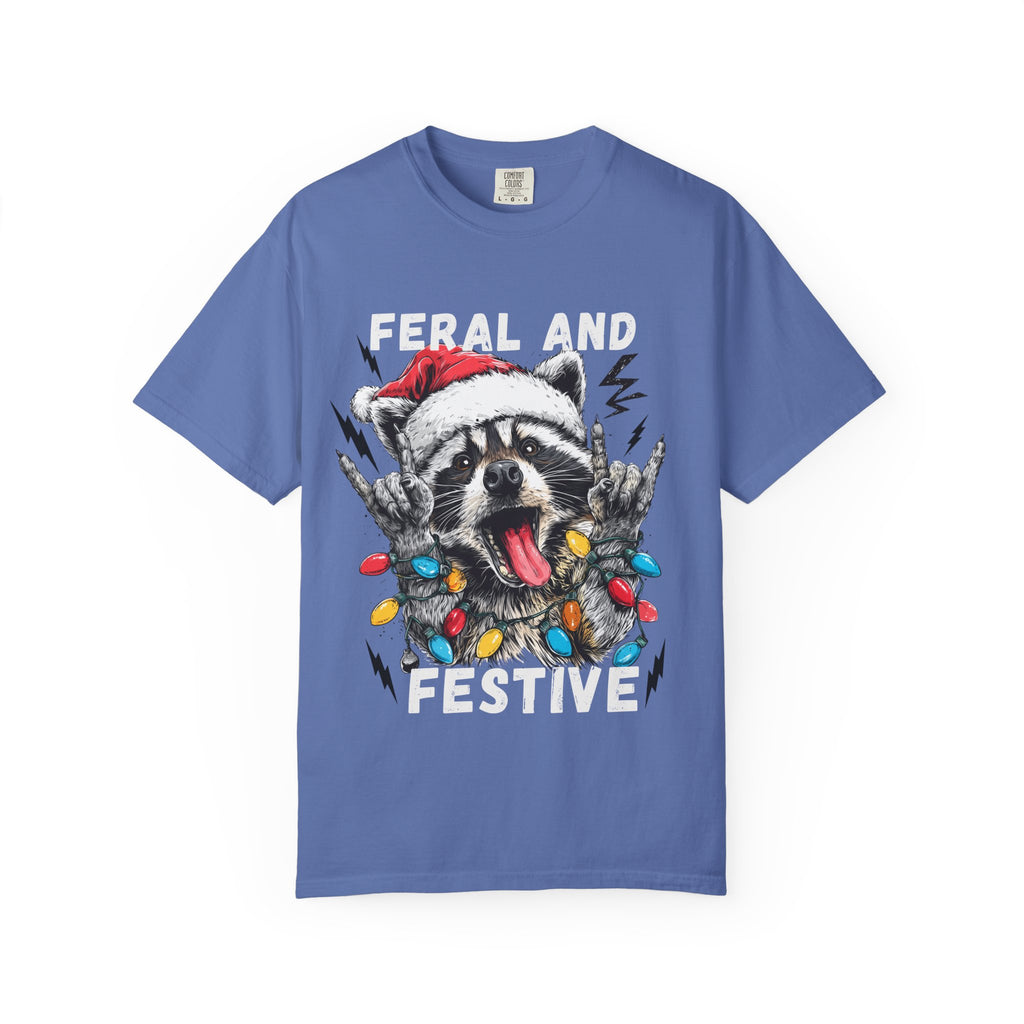 Feral and Festive Funny Raccoon Christmas T-Shirt - Racoon Graphic T-Shirt