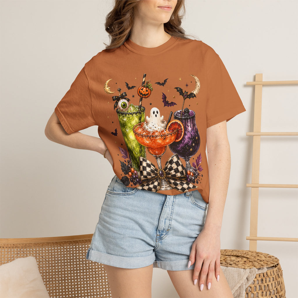 Halloween Cocktail T-Shirt — Spooky Drinks, Cute Bats & Pumpkins