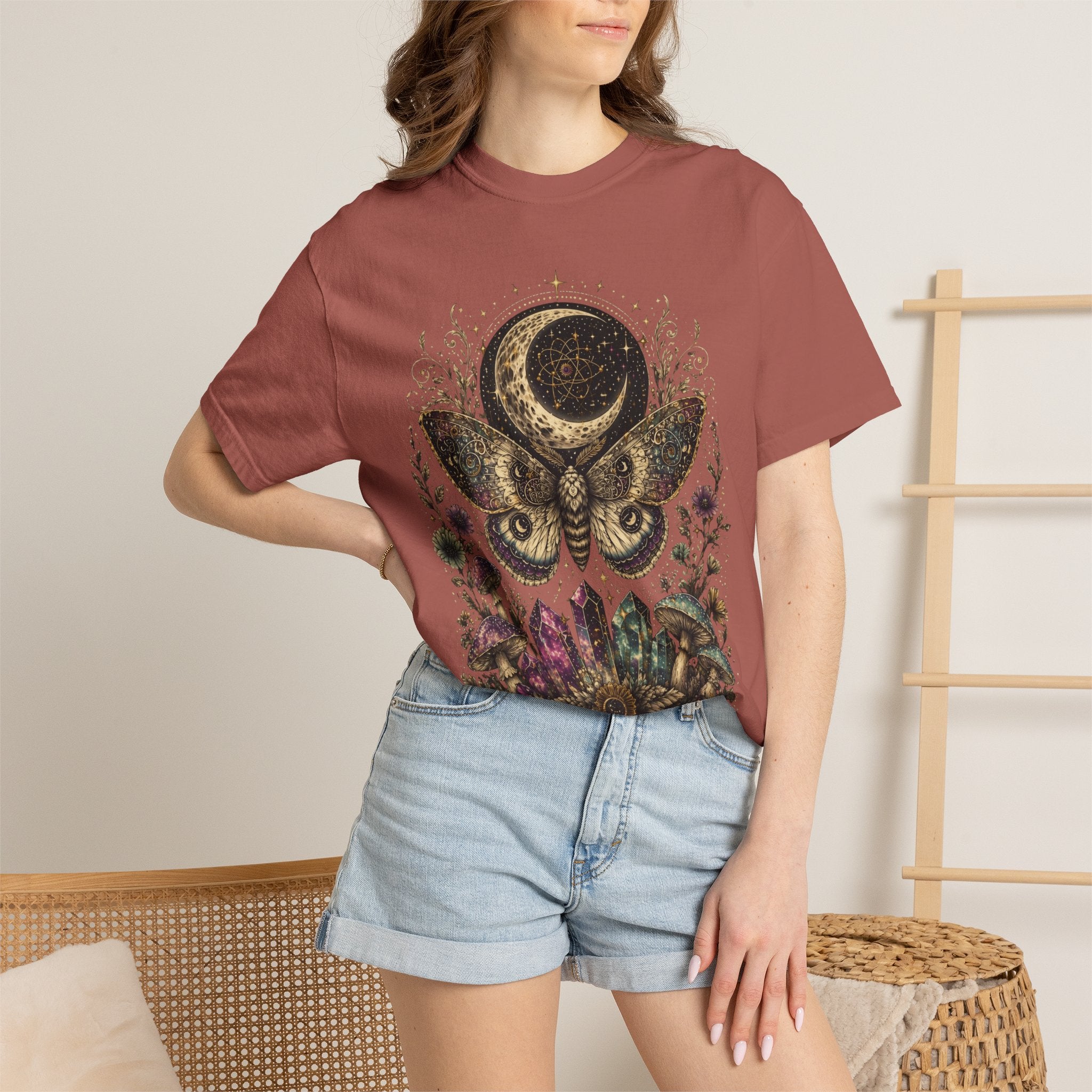 Mystic Moon Moth T-Shirt — Celestial Moth & Crescent Moon Graphic Tee