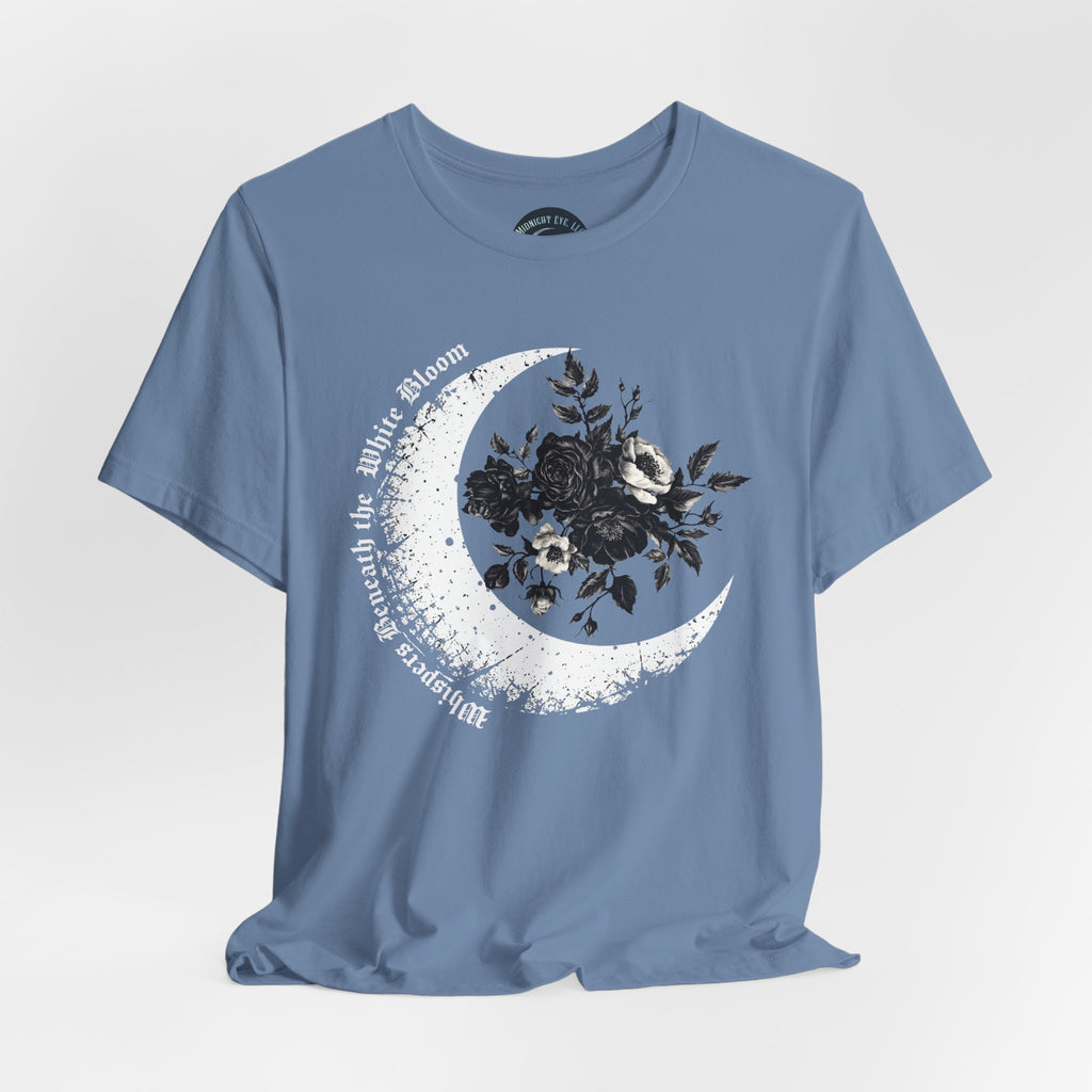 Moonflower Moon Tee — Floral Crescent Moon Graphic T-Shirt - Gothic Moon & Flowers Tee