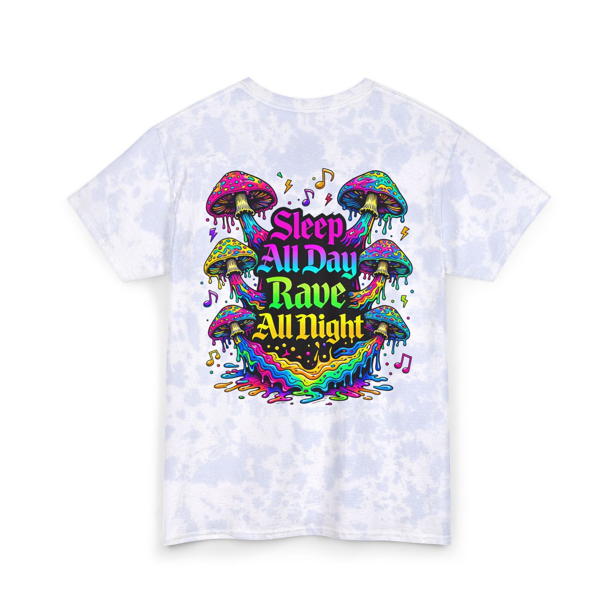 Tie Dye T‑Shirt — "Sleep All Day, Rave All Night" Psychedelic Mushroom Tee - Midnight Eye, LLC