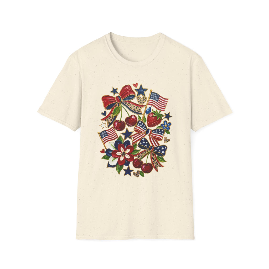 Patriotic Floral Americana T-Shirt - Faux Acrylic Paint Design - 4th of July T-Shirt - Midnight Eye, LLC