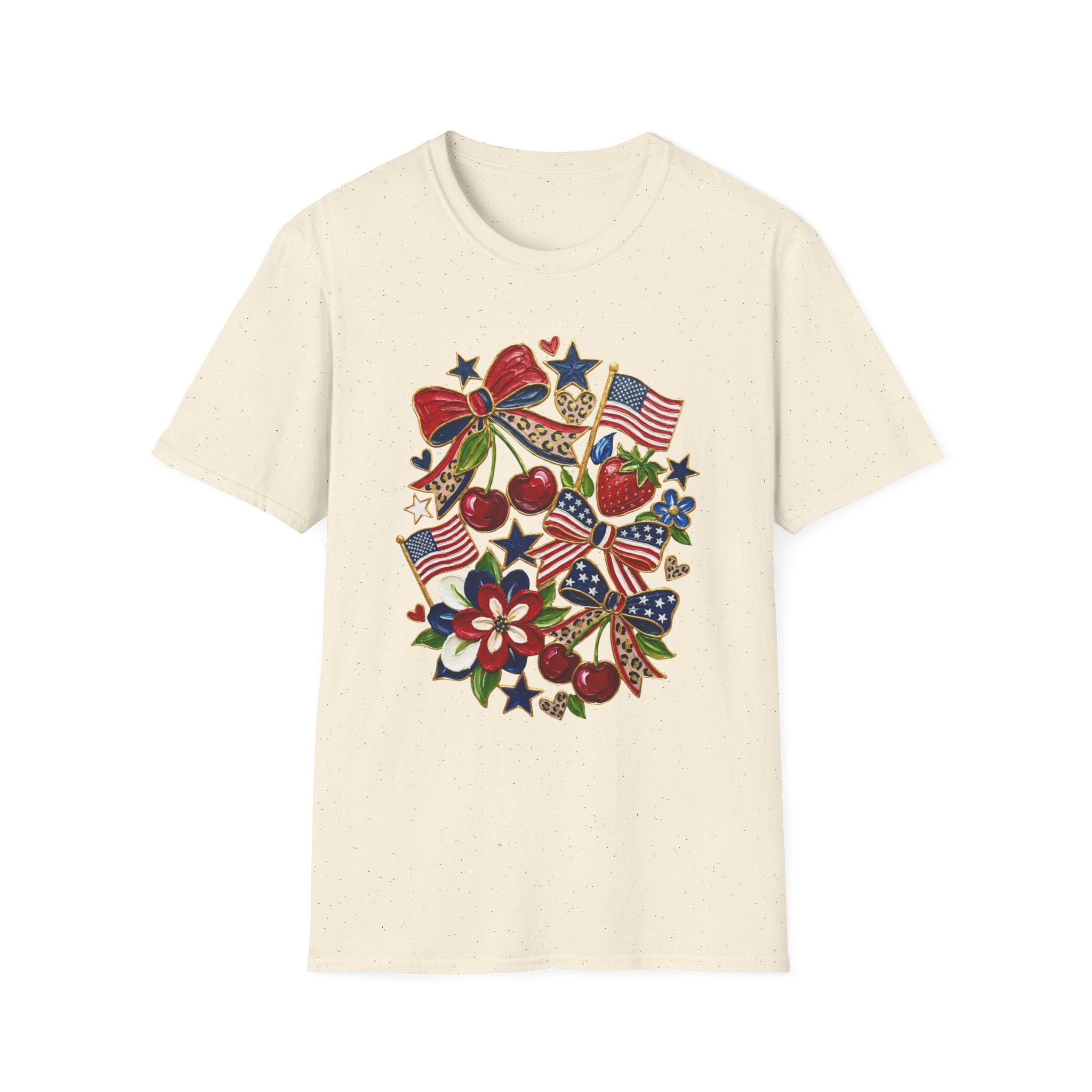 Patriotic Floral Americana T-Shirt - Faux Acrylic Paint Design - 4th of July T-Shirt - Midnight Eye, LLC