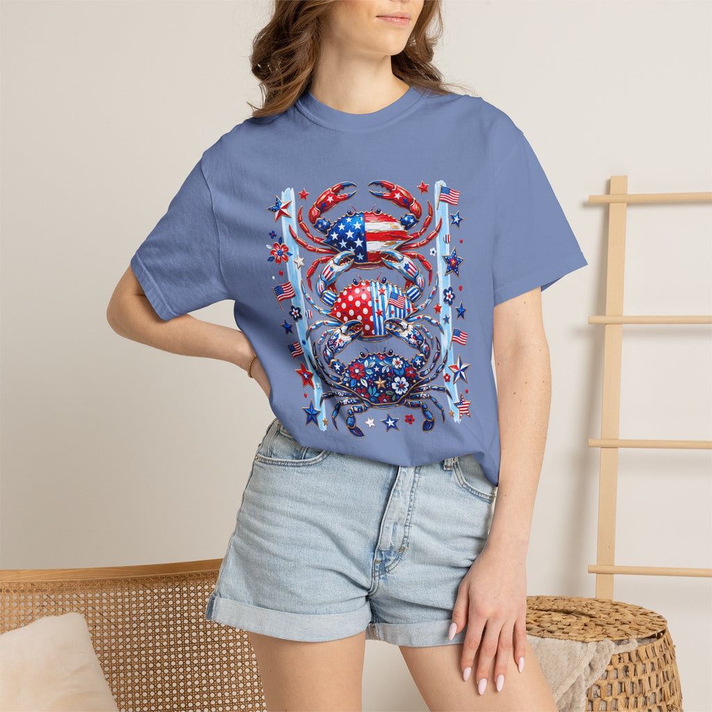 Patriotic Crab T-Shirt — Red White Blue Fourth of July Tee - Faux Brushstroke Graphic Tee - Midnight Eye, LLC