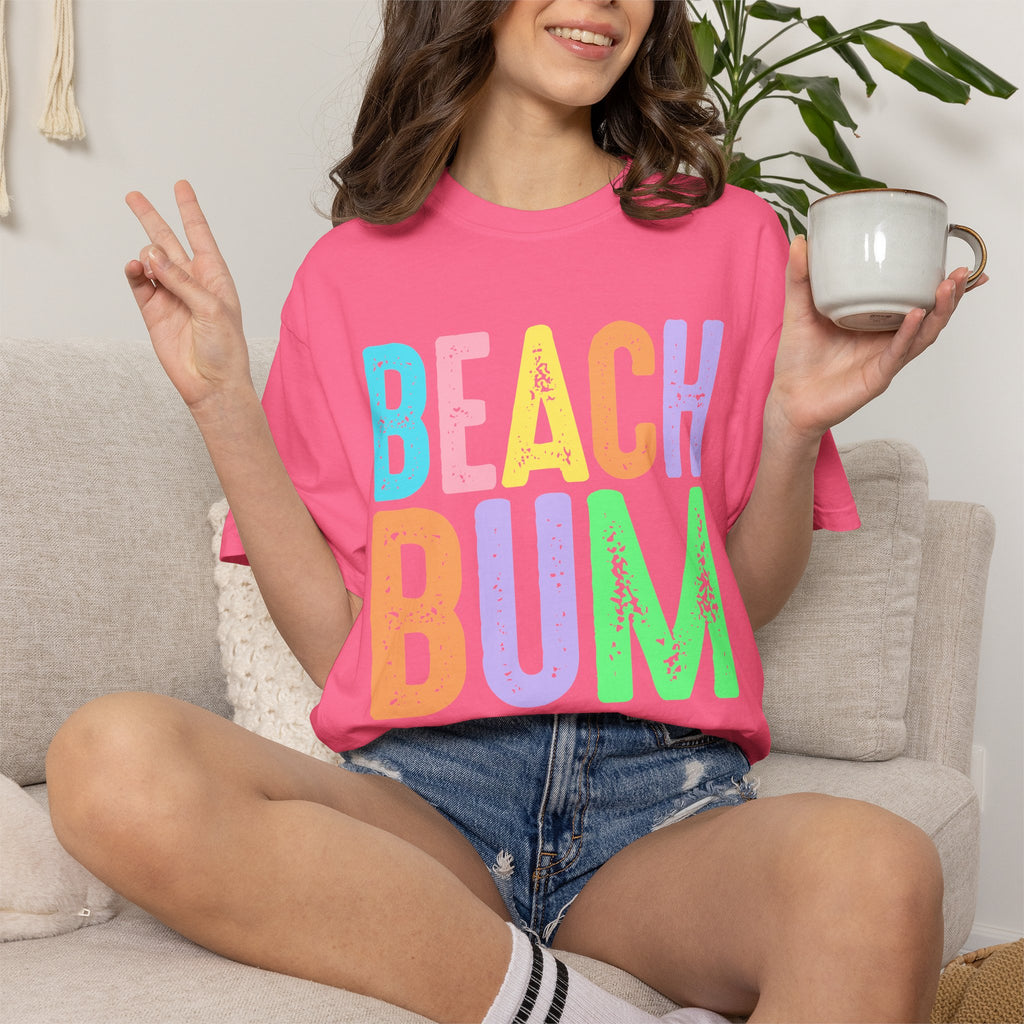 Beach Bum Summer T-Shirt — Bright Colorful Beach Tee. Midnight Eye, LLC