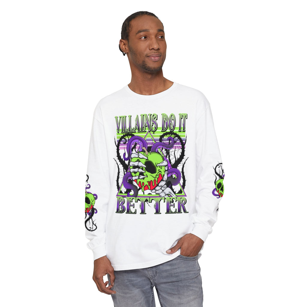 Villains Do It Better Long Sleeve Tee - Halloween Villains Graphic T-Shirt. Midnight Eye, LLC