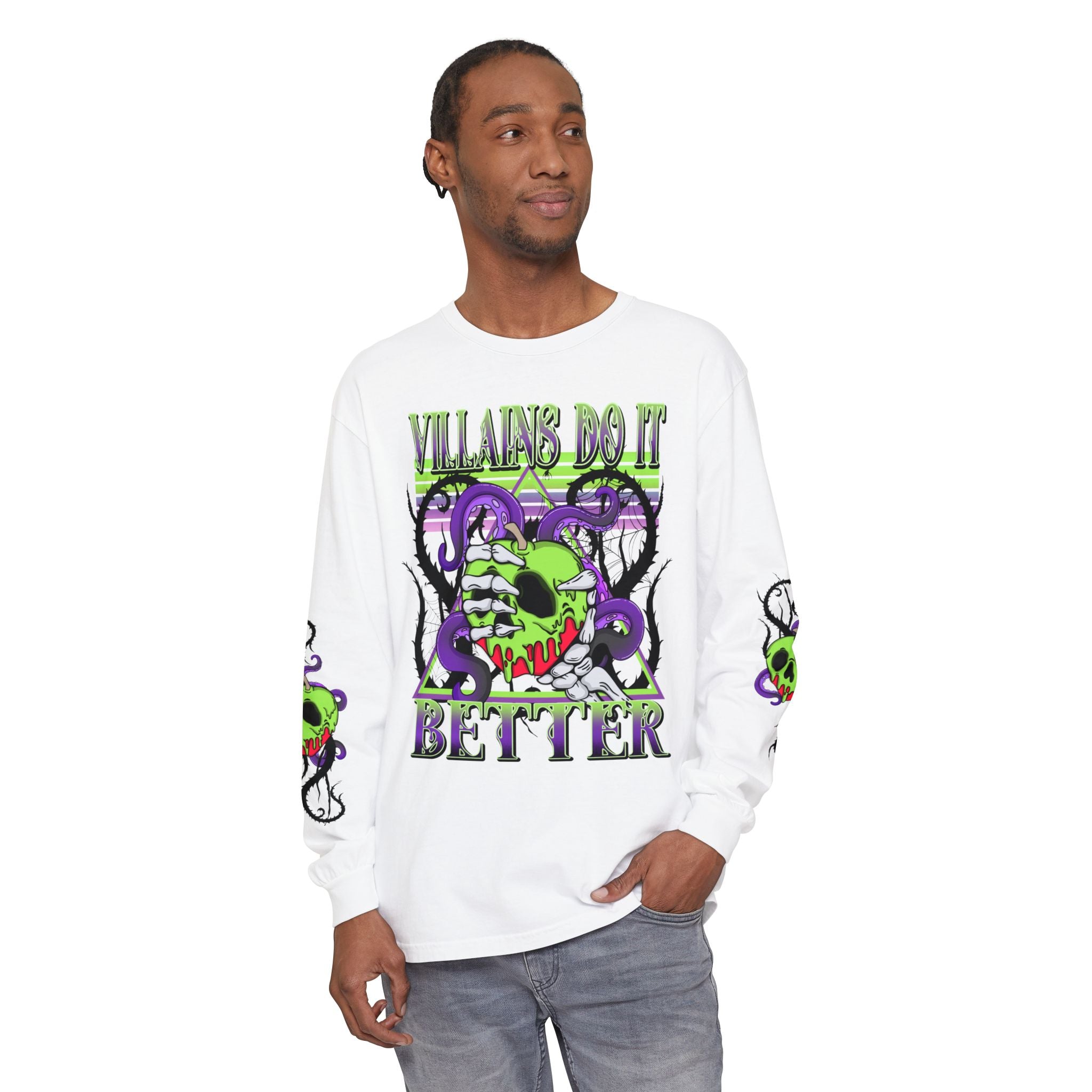 Villains Do It Better Long Sleeve Tee - Halloween Villains Graphic T-Shirt. Midnight Eye, LLC