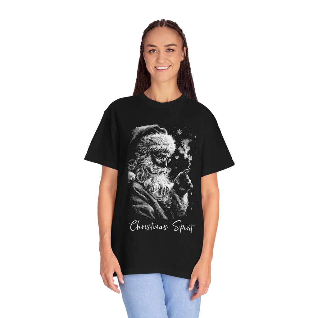 Santa Smoking Pipe T-Shirt — "Christmas Spirit" Vintage Holiday Tee