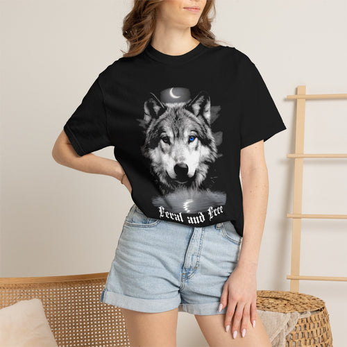 Feral and Free Vintage Moon Wolf T-Shirt -  Moon and Wolf Dark Aesthetic Tee. Midnight Eye, LLC