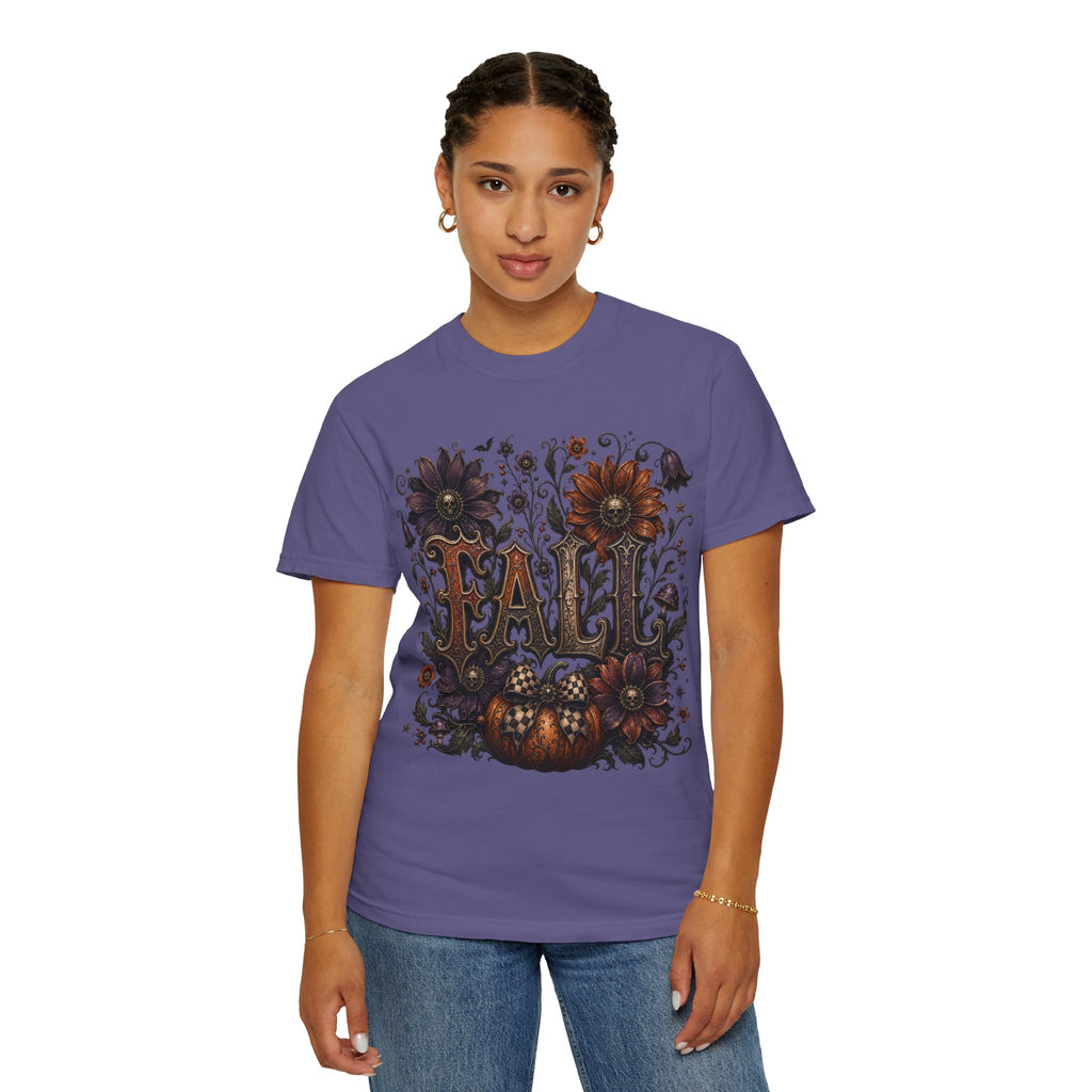 Fall Floral Pumpkin Long Sleeve Tee - Whimsical Goth Floral Fall Graphic T-Shirt. midnight Eye, LLC