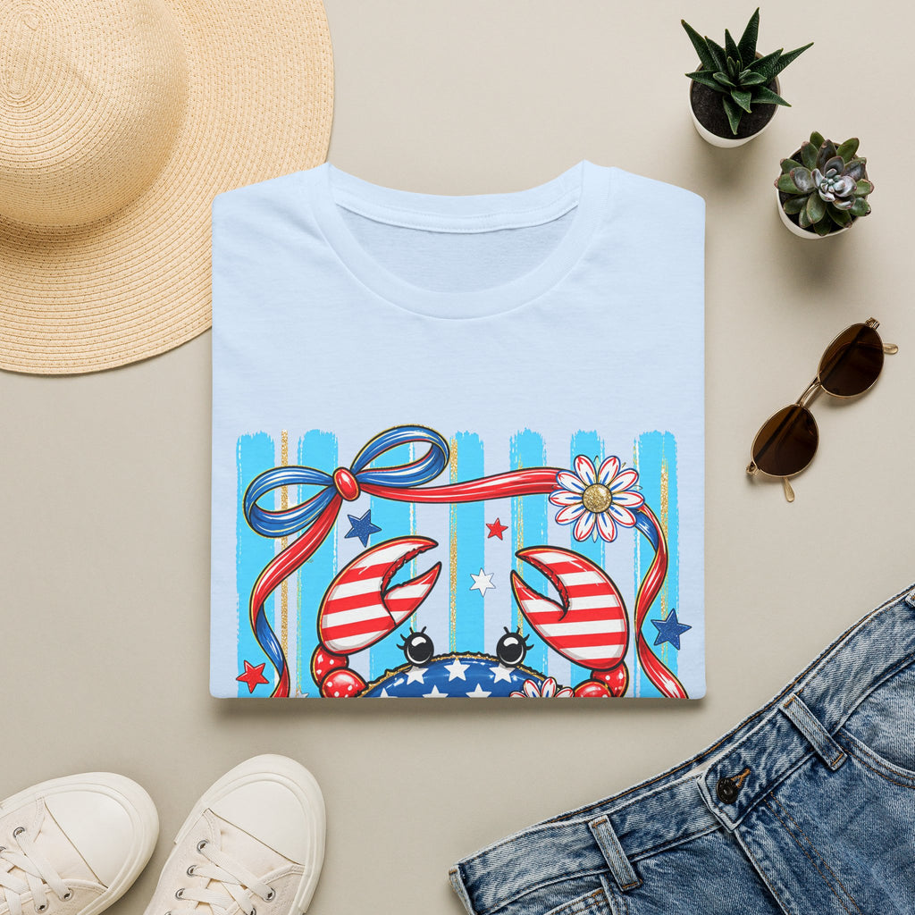 Patriotic Crab T-Shirt — American Flag Red White Blue Beach Tee Patriotic Crab T-Shirt — Preppy Cute and Funny Crab Tee. Midnight Eye, LLC.