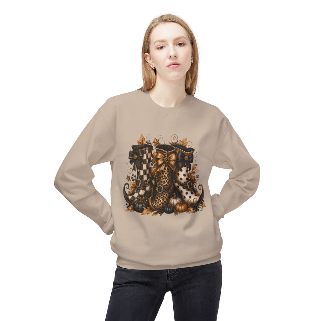 Halloween Boots Crewneck Sweatshirt — Autumn Witchy Vintage Goth Boot Trio Design