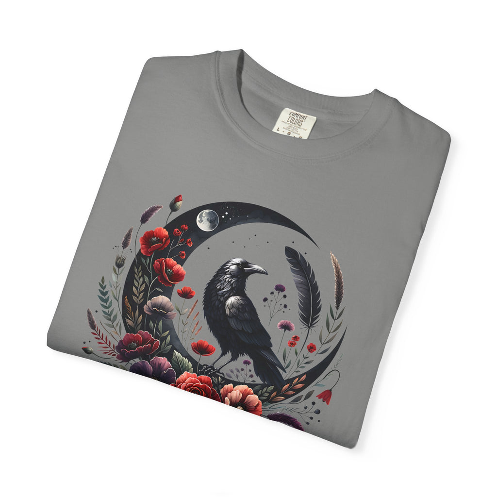 Moon Raven Floral T-Shirt — "Midnight Bloom" Graphic Tee - Mystical Moon Tee - Dark Aesthetic T-Shirt - Midnight Eye, LLC