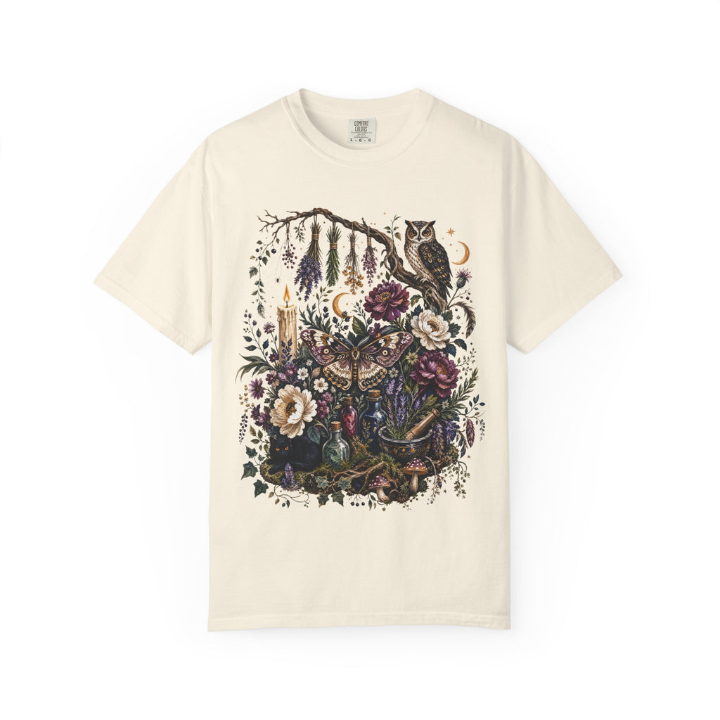 Mystical Forest Owl T-Shirt — Botanical Witchy Moonlight Art Tee, Midnight Eye, LLC