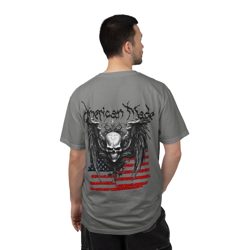 Freedom Skull Tee — Gothic Skull Wings with Distressed American Flag - Streetwear T-Shirt - Midnight Eye, LLC