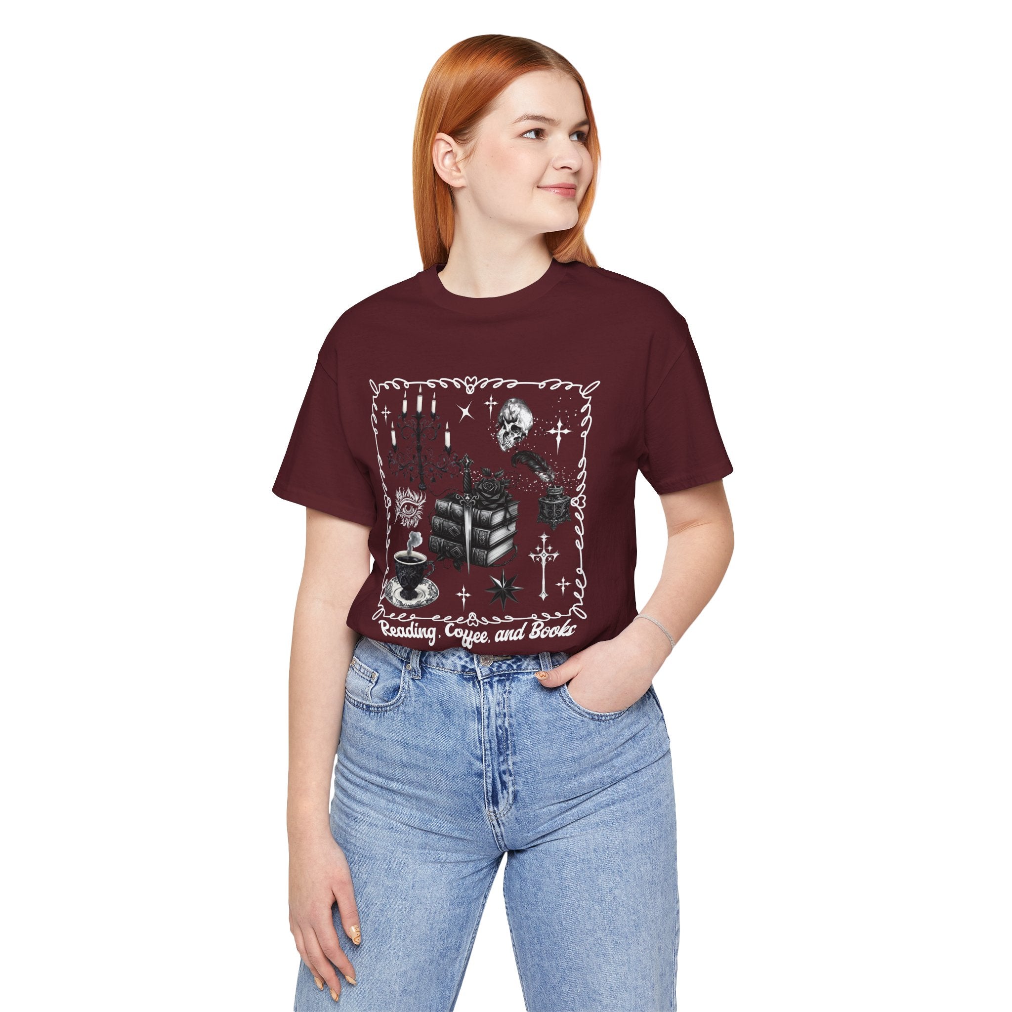 Reading, Coffee & Books T-Shirt — Cozy Gothic Booklover Tee
