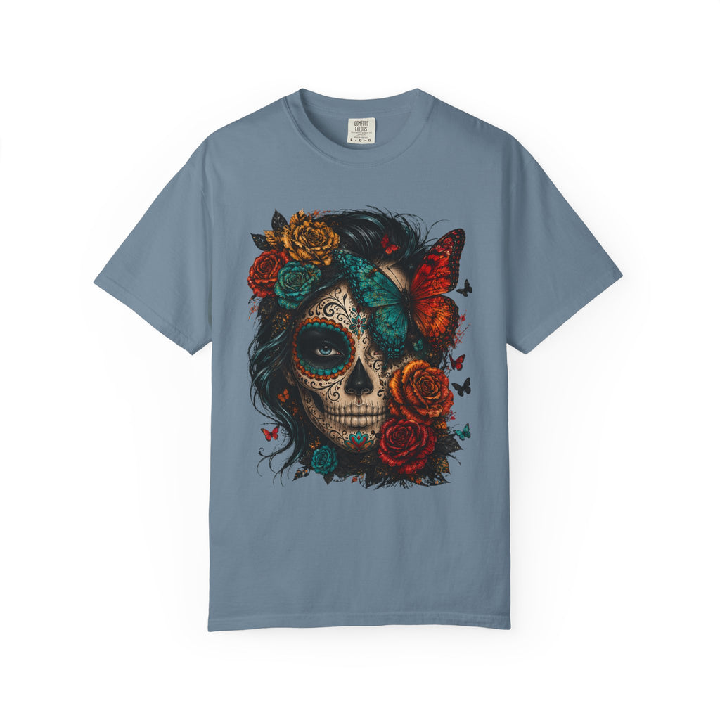 Day of the Dead Sugar Skull T-Shirt — Floral Calavera Graphic Tee. Midnight Eye, LLC.