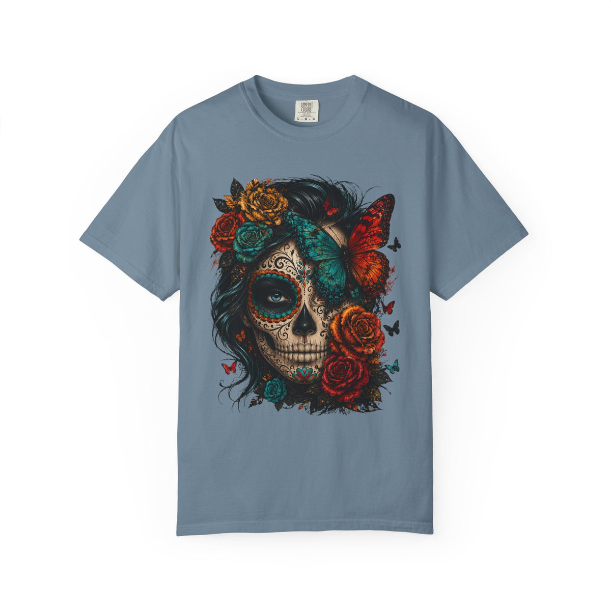 Day of the Dead Sugar Skull T-Shirt — Floral Calavera Graphic Tee. Midnight Eye, LLC.