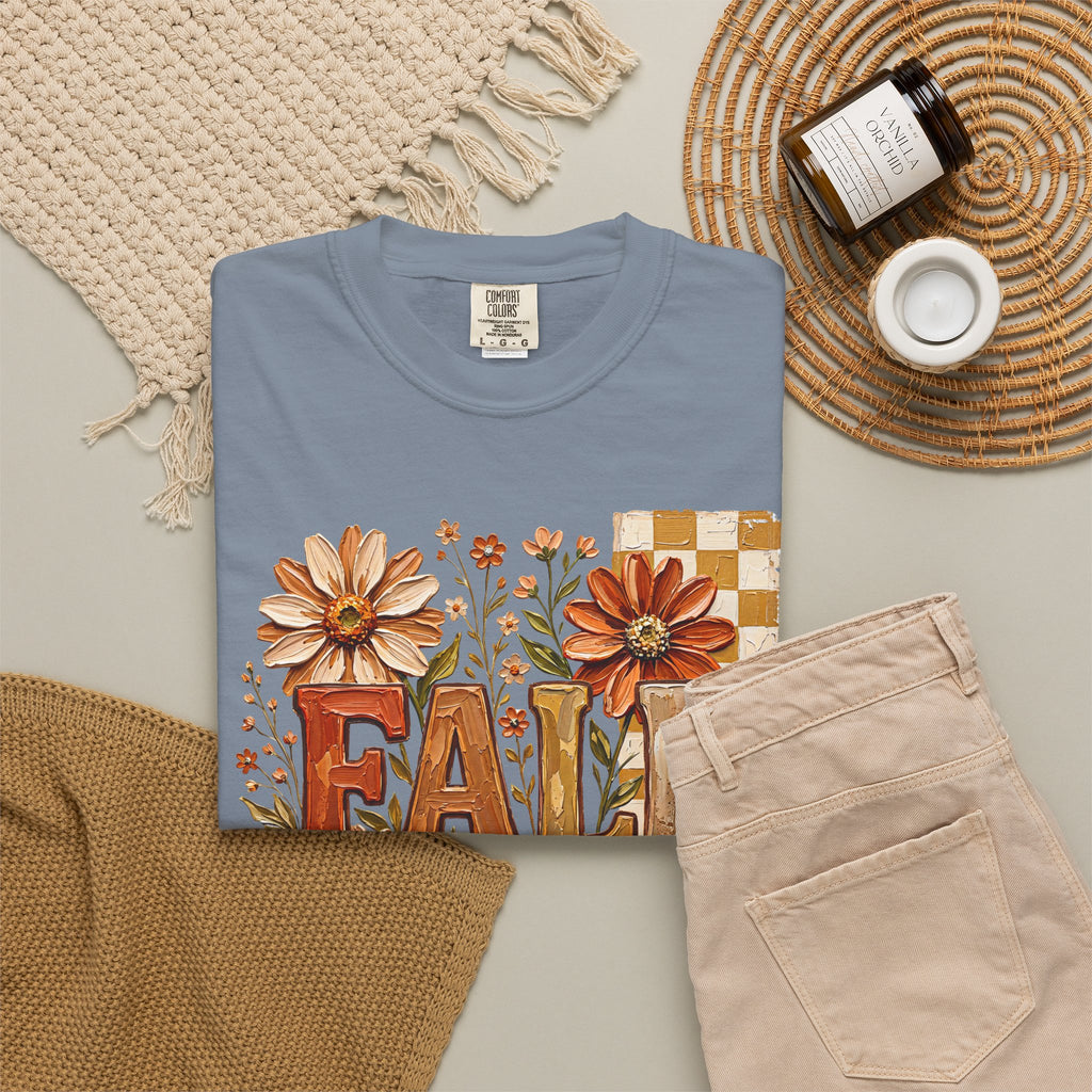 Fall Floral Pumpkin T-Shirt — Rustic Autumn Graphic Tee. Midnight Eye, LLC