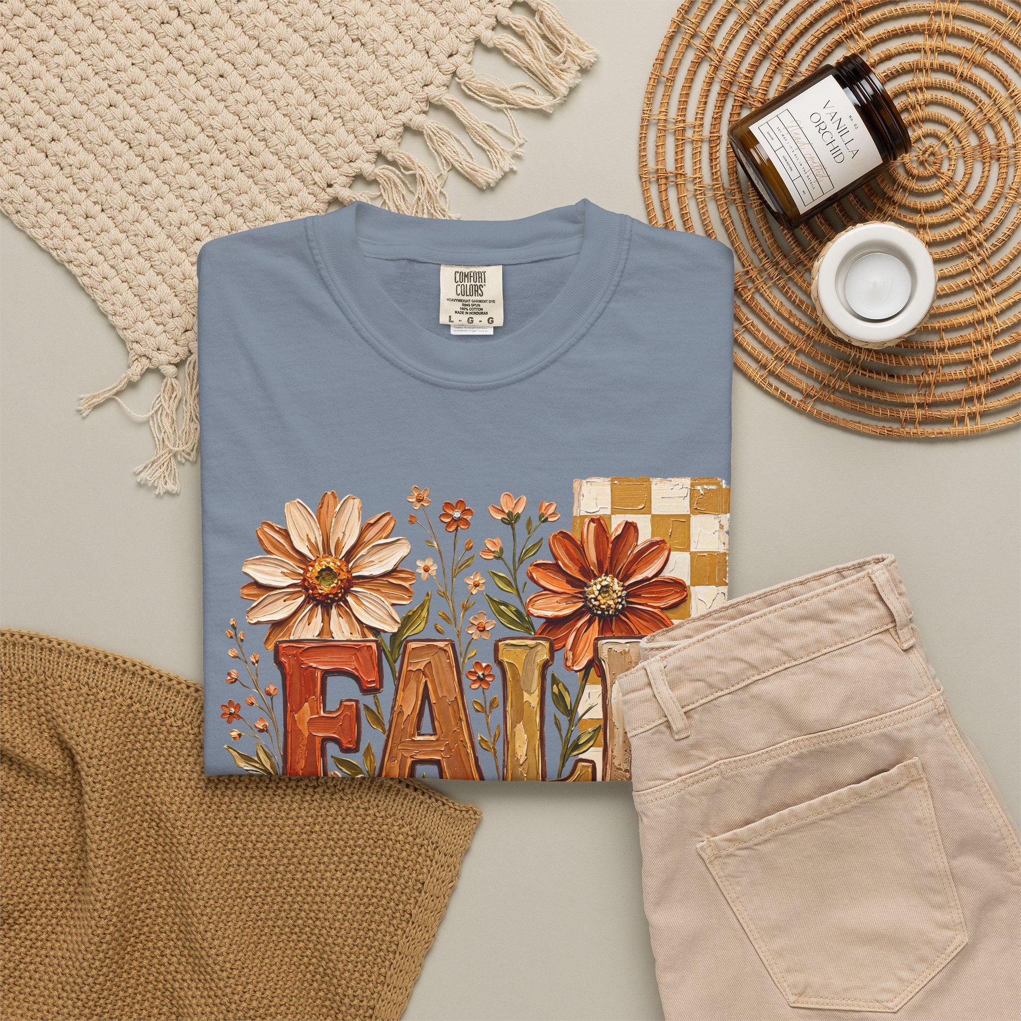 Fall Floral Pumpkin T-Shirt — Rustic Autumn Graphic Tee. Midnight Eye, LLC