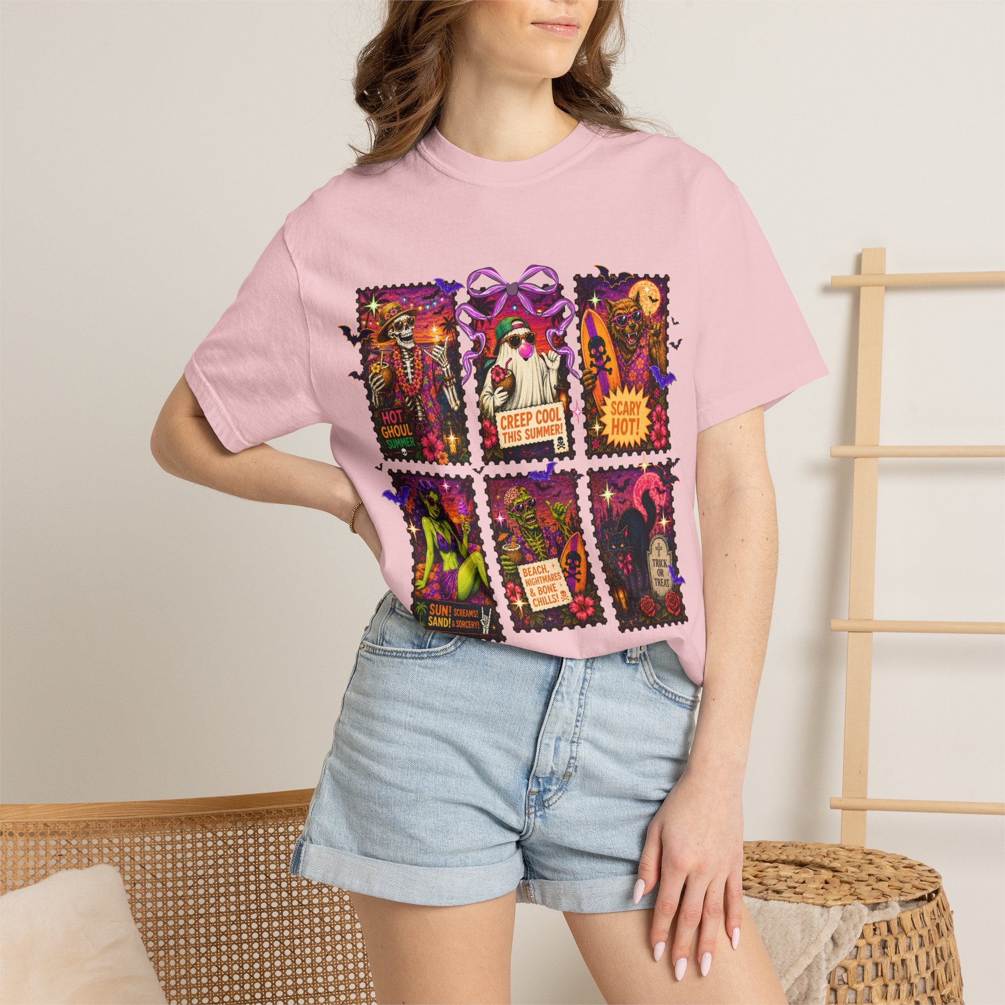 Halloween Witch Postage Stamp T-Shirt — Vintage Spooky Pin-Up Graphic Tee. Midnight Eye, LLC. 