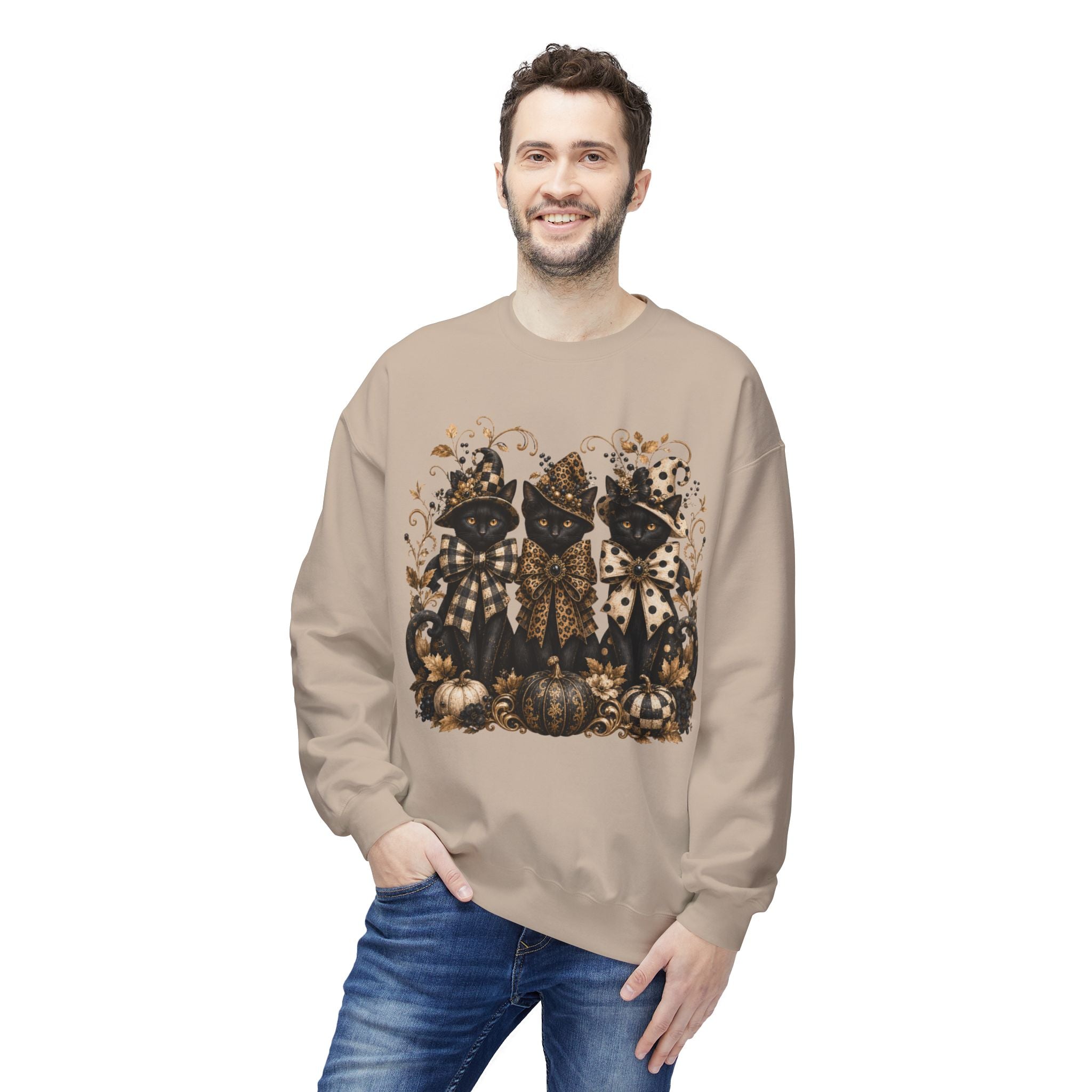 Vintage Gothic Pumpkin & Black Cats Crewneck Sweatshirt. Midnight Eye, LLC