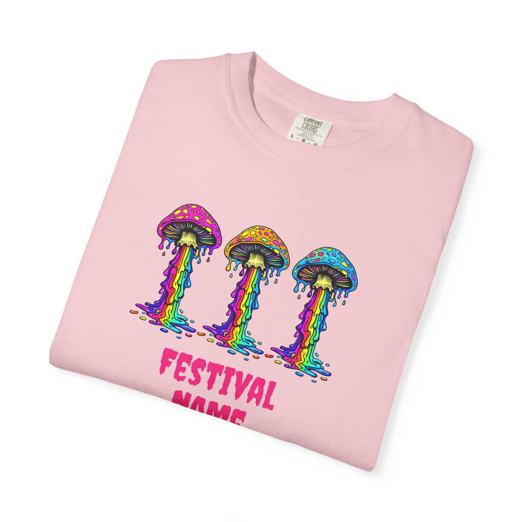 Personalized Rave Mushroom T-Shirt – Festival Tee. Enter Text and Year of Your Festival - Midnight Eye, LLC